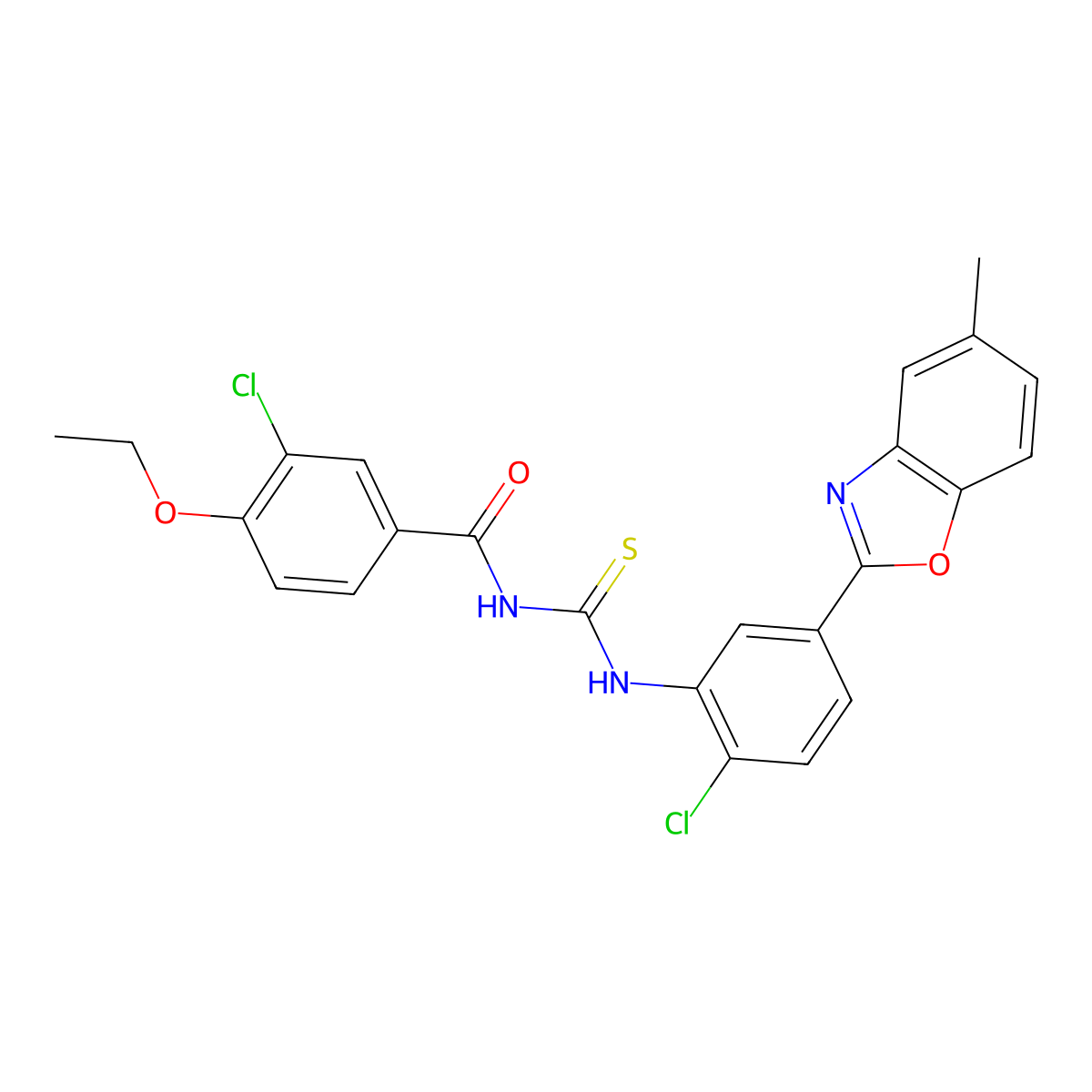 3-chloro-N-[[2-chloro-5-(5-methyl-1,3-benzoxazol-2-yl)phenyl]carbamothioyl]-4-ethoxybenzamide molecular structure, CAS 428497-15-8