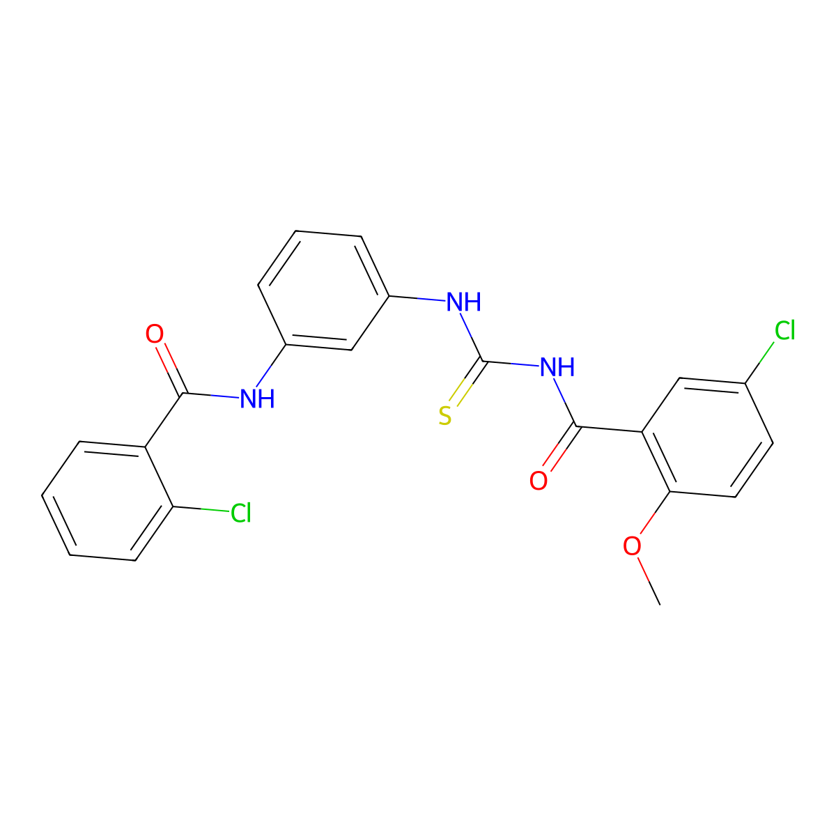 5-chloro-N-[[3-[(2-chlorobenzoyl)amino]phenyl]carbamothioyl]-2-methoxybenzamide molecular structure, CAS 428497-30-7