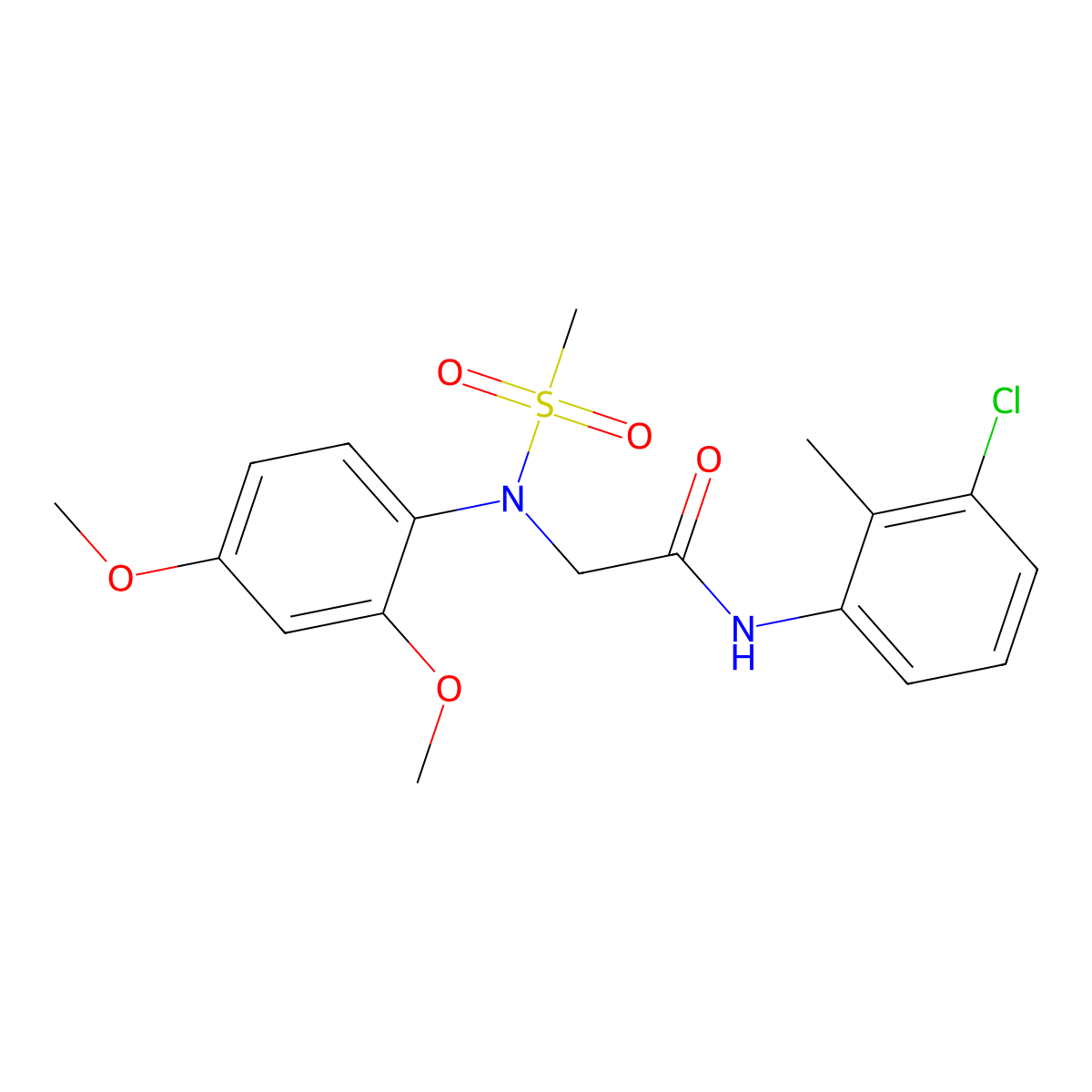 N-(3-chloro-2-methylphenyl)-2-(2,4-dimethoxy-N-methylsulfonylanilino)acetamide molecular structure, CAS 428497-93-2