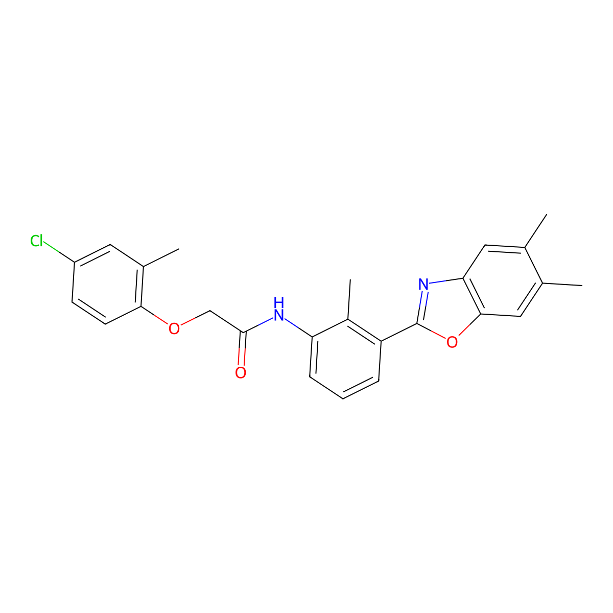 2-(4-chloro-2-methylphenoxy)-N-[3-(5,6-dimethyl-1,3-benzoxazol-2-yl)-2-methylphenyl]acetamide molecular structure, CAS 428498-17-3