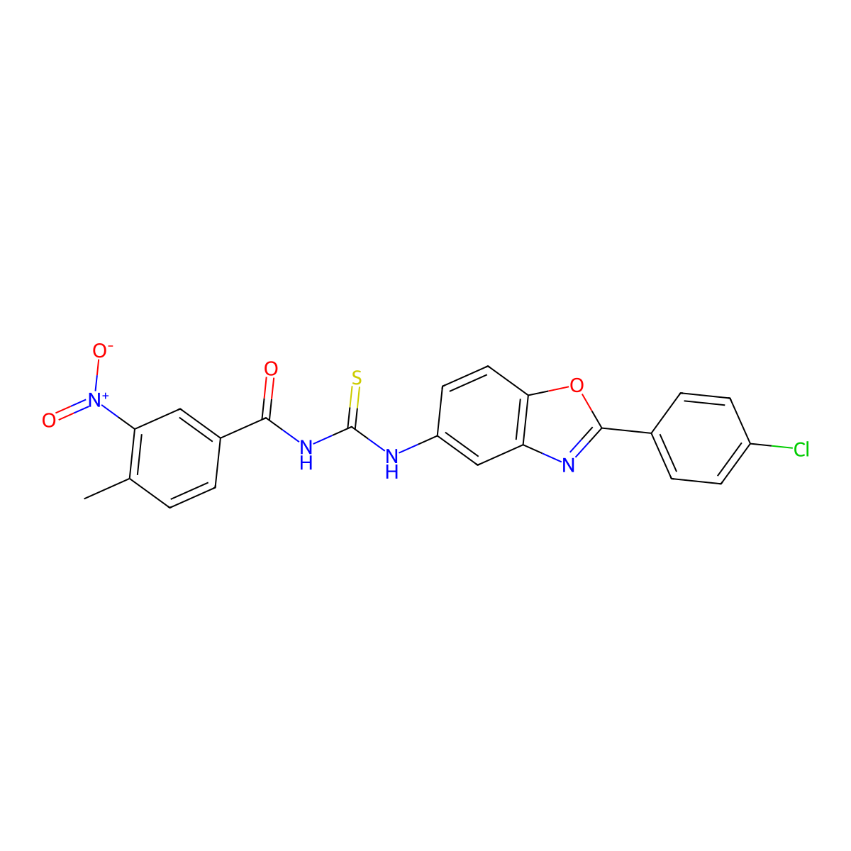 N-[[2-(4-chlorophenyl)-1,3-benzoxazol-5-yl]carbamothioyl]-4-methyl-3-nitrobenzamide molecular structure, CAS 428498-34-4