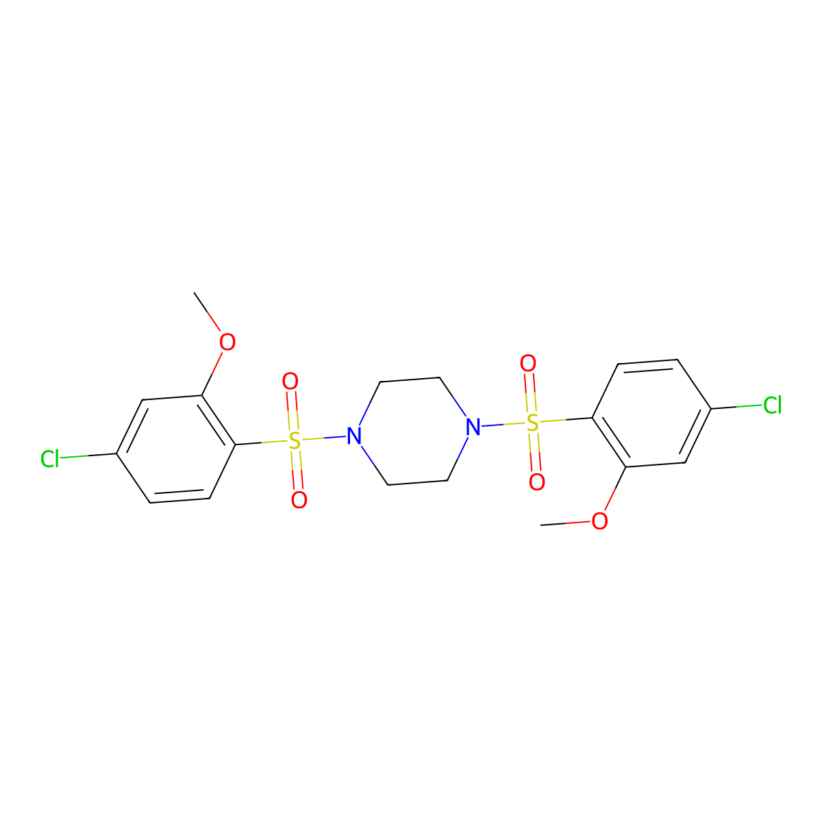 1,4-Bis(4-chloro-2-methoxybenzenesulfonyl)piperazine molecular structure, CAS 428498-35-5
