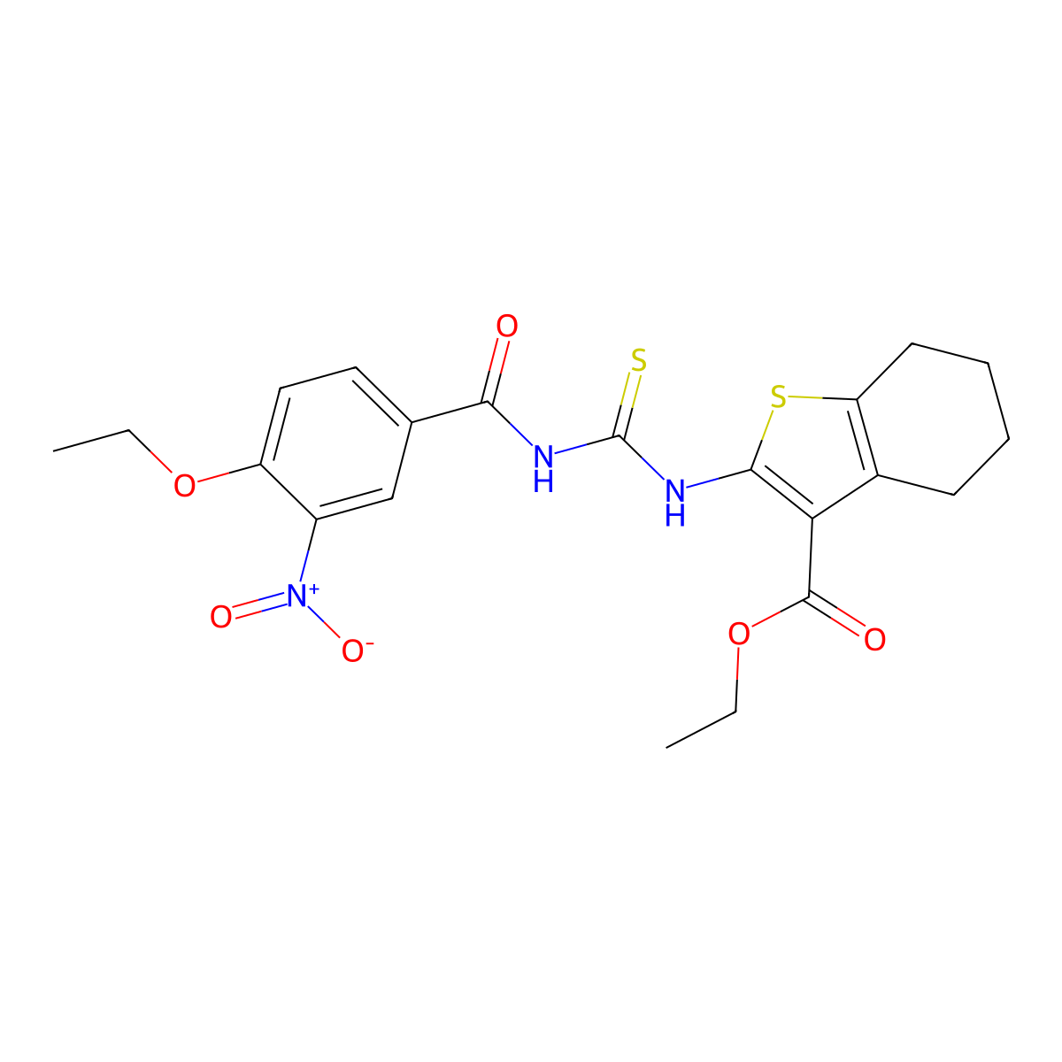 Ethyl 2-({[(4-ethoxy-3-nitrophenyl)carbonyl]carbamothioyl}amino)-4,5,6,7-tetrahydro-1-benzothiophene-3-carboxylate molecular structure, CAS 428498-79-7