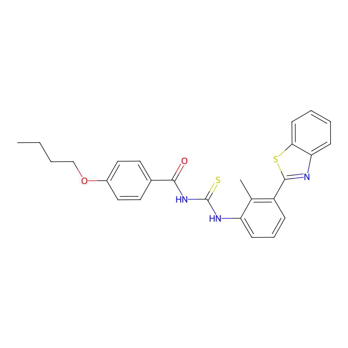 N-[[3-(1,3-benzothiazol-2-yl)-2-methylphenyl]carbamothioyl]-4-butoxybenzamide molecular structure, CAS 428501-13-7