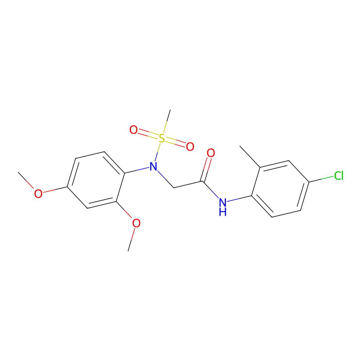 N-(4-chloro-2-methylphenyl)-2-(2,4-dimethoxy-N-methylsulfonylanilino)acetamide molecular structure, CAS 428501-35-3