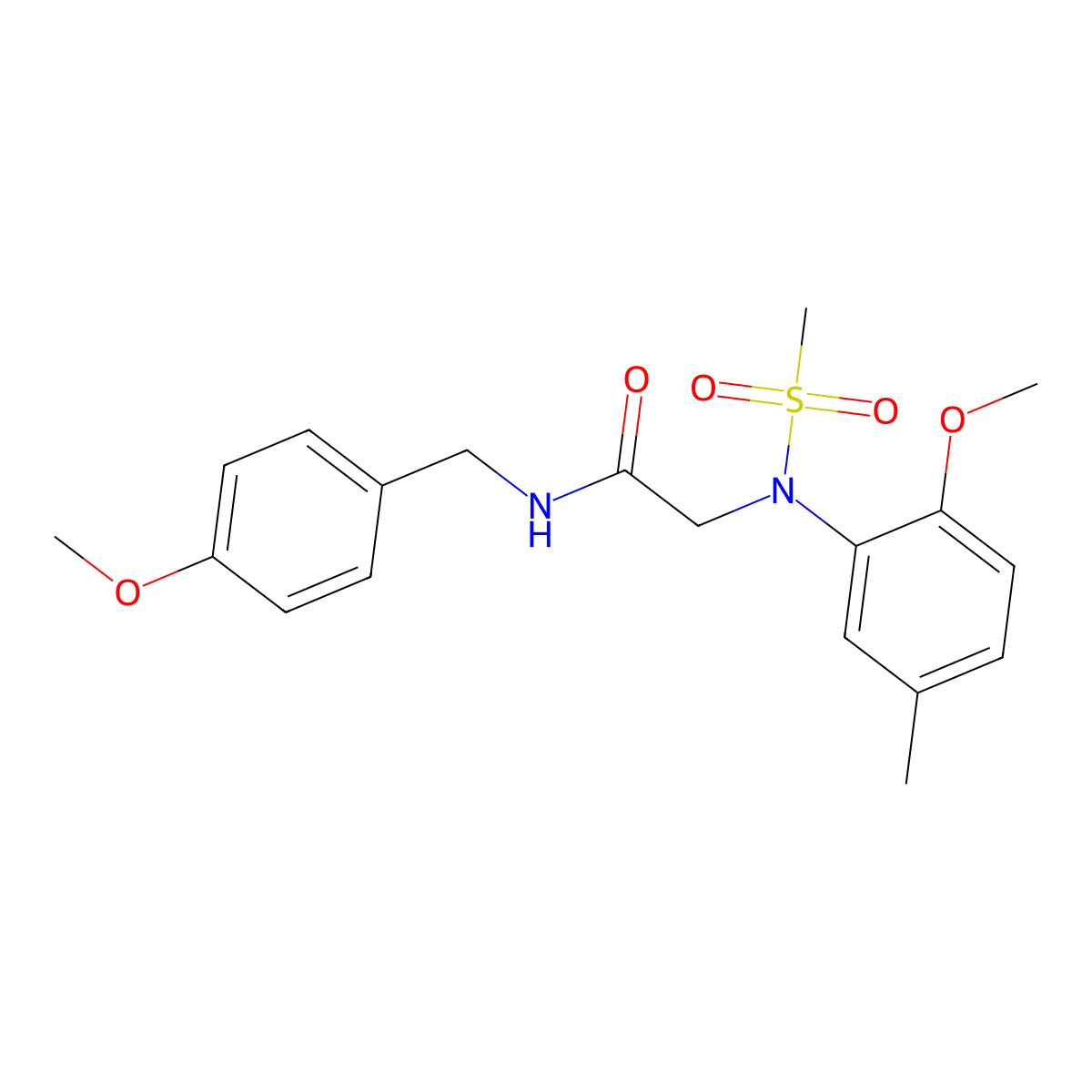 2-(2-methoxy-5-methyl-N-methylsulfonylanilino)-N-[(4-methoxyphenyl)methyl]acetamide molecular structure, CAS 428501-66-0
