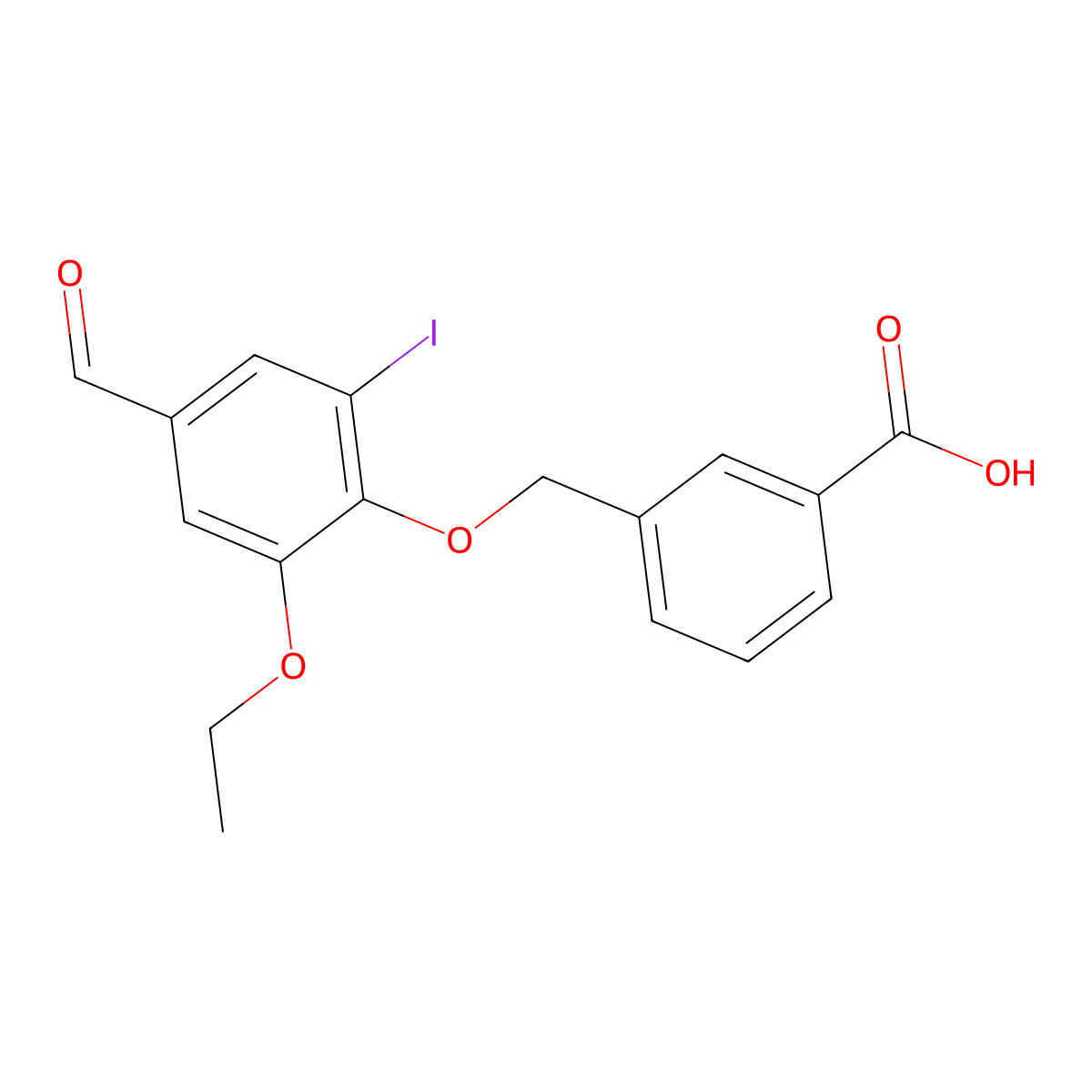 3-((2-Ethoxy-4-formyl-6-iodophenoxy)methyl)benzoic acid molecular structure, CAS 428501-72-8