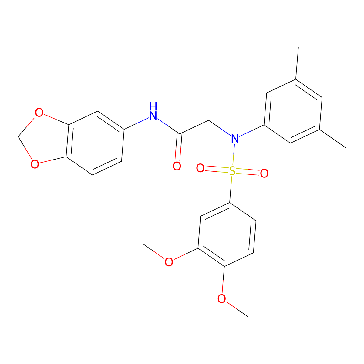 N-(1,3-benzodioxol-5-yl)-2-(N-(3,4-dimethoxyphenyl)sulfonyl-3,5-dimethylanilino)acetamide molecular structure, CAS 428501-90-0