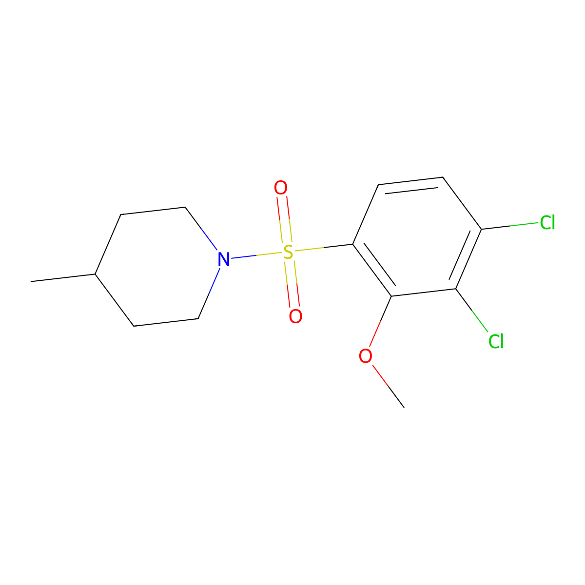 1-(3,4-Dichloro-2-methoxyphenyl)sulfonyl-4-methylpiperidine molecular structure, CAS 428502-19-6