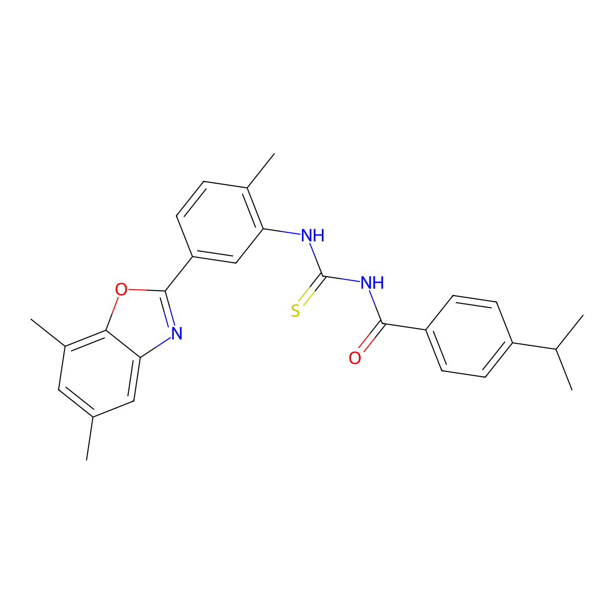N-[[5-(5,7-dimethyl-1,3-benzoxazol-2-yl)-2-methylphenyl]carbamothioyl]-4-propan-2-ylbenzamide molecular structure, CAS 428502-41-4