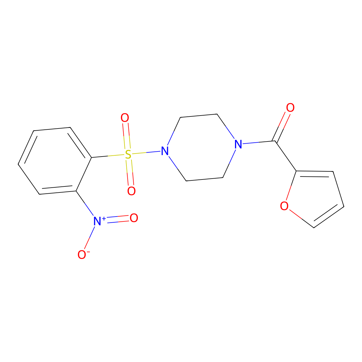 2-Furyl 4-((2-nitrophenyl)sulfonyl)piperazinyl ketone molecular structure, CAS 428502-54-9