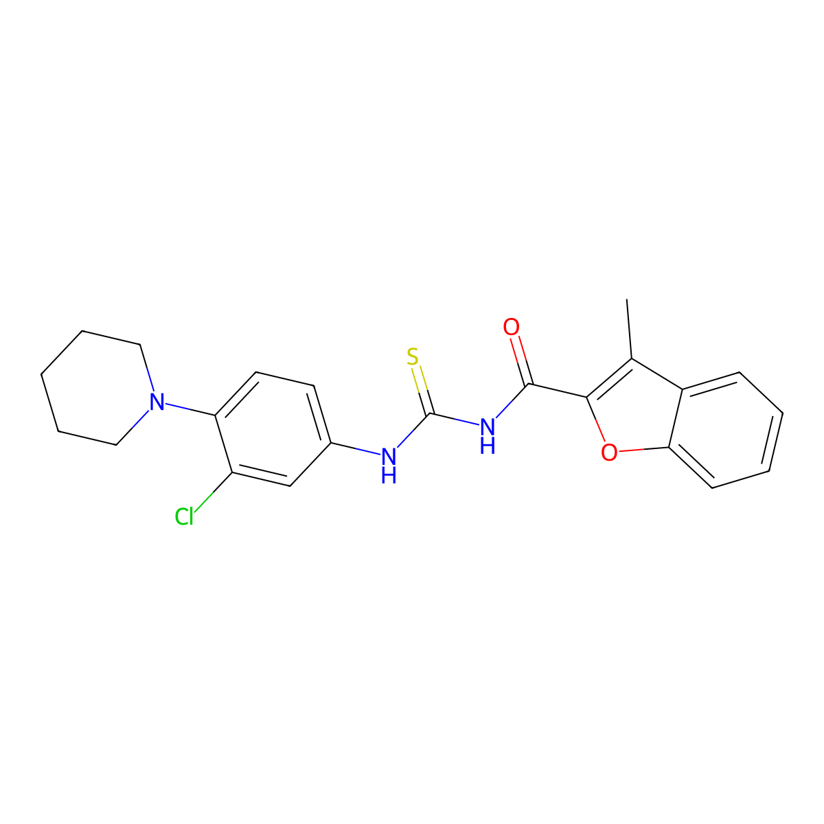 N-[(3-chloro-4-piperidin-1-ylphenyl)carbamothioyl]-3-methyl-1-benzofuran-2-carboxamide molecular structure, CAS 428502-56-1
