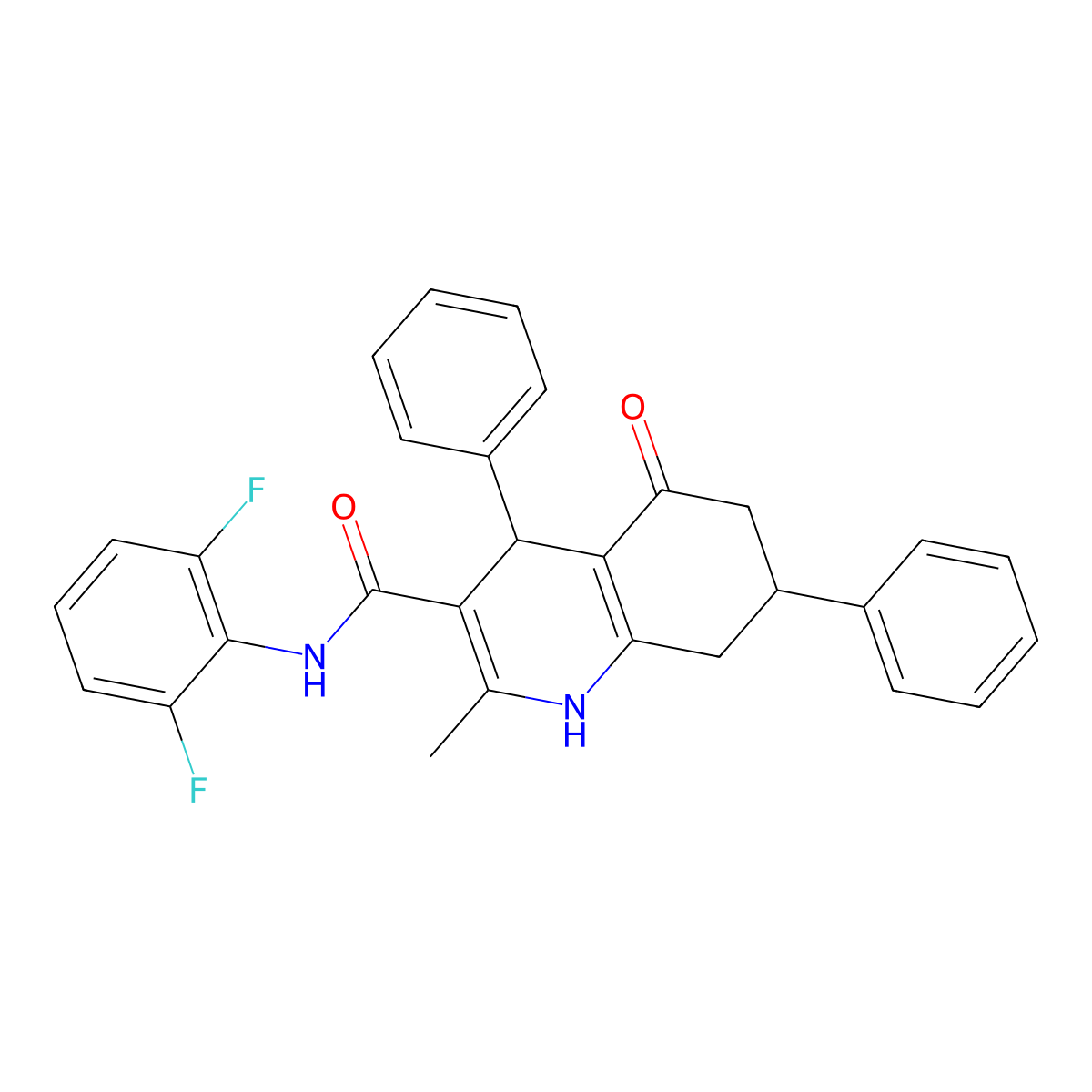 N-(2,6-difluorophenyl)-2-methyl-5-oxo-4,7-diphenyl-4,6,7,8-tetrahydro-1H-quinoline-3-carboxamide molecular structure, CAS 428502-63-0
