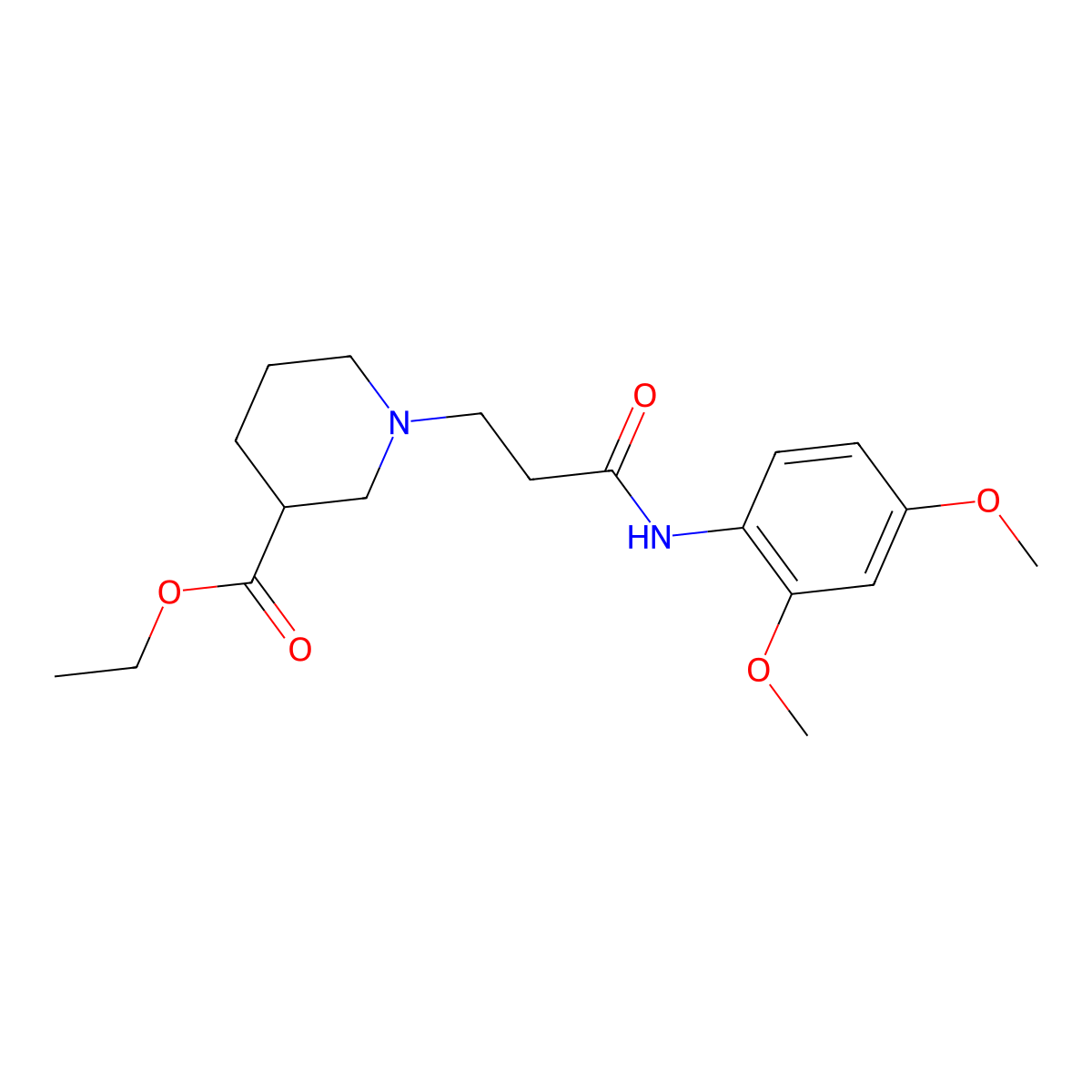 Ethyl 1-{3-[(2,4-dimethoxyphenyl)amino]-3-oxopropyl}piperidine-3-carboxylate molecular structure, CAS 428502-65-2