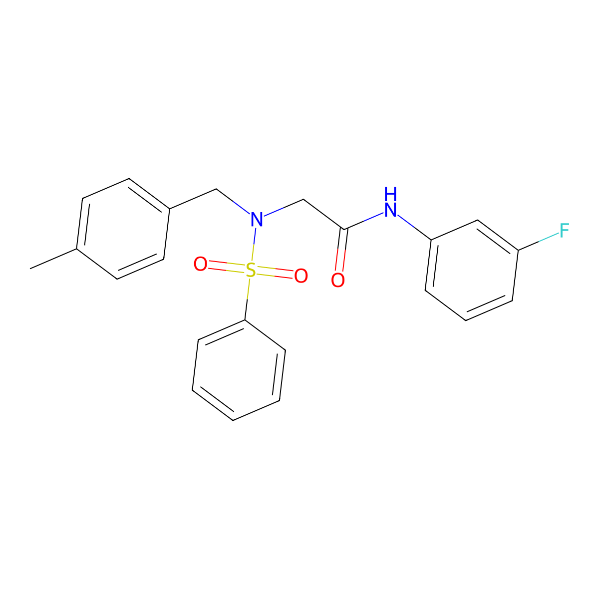2-[benzenesulfonyl-[(4-methylphenyl)methyl]amino]-N-(3-fluorophenyl)acetamide molecular structure, CAS 428502-93-6