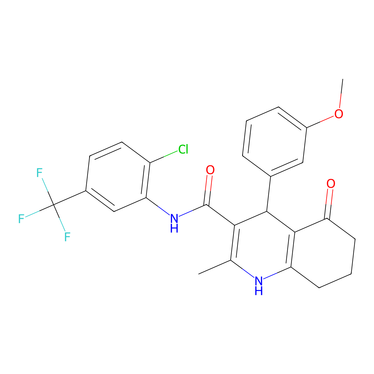 N-[2-chloro-5-(trifluoromethyl)phenyl]-4-(3-methoxyphenyl)-2-methyl-5-oxo-4,6,7,8-tetrahydro-1H-quinoline-3-carboxamide molecular structure, CAS 428502-94-7