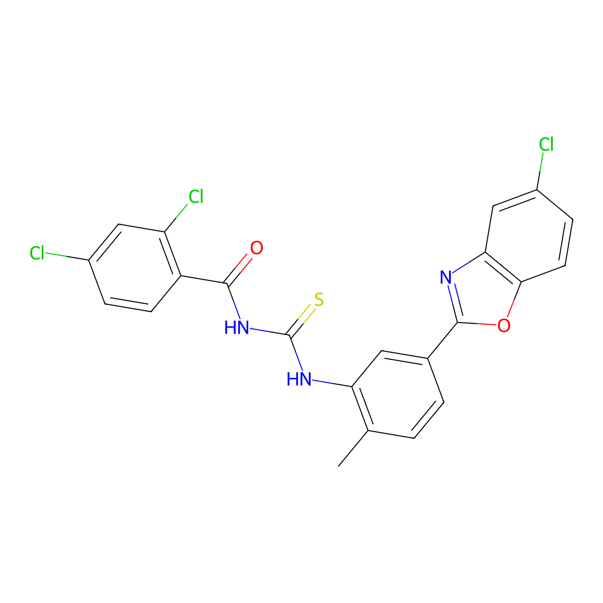 2,4-dichloro-N-[[5-(5-chloro-1,3-benzoxazol-2-yl)-2-methylphenyl]carbamothioyl]benzamide molecular structure, CAS 428503-54-2
