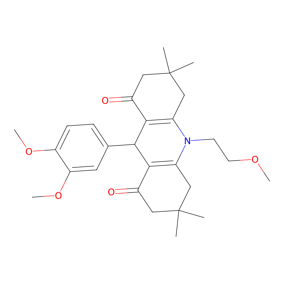 9-(3,4-dimethoxyphenyl)-10-(2-methoxyethyl)-3,3,6,6-tetramethyl-4,5,7,9-tetrahydro-2H-acridine-1,8-dione molecular structure, CAS 428504-00-1