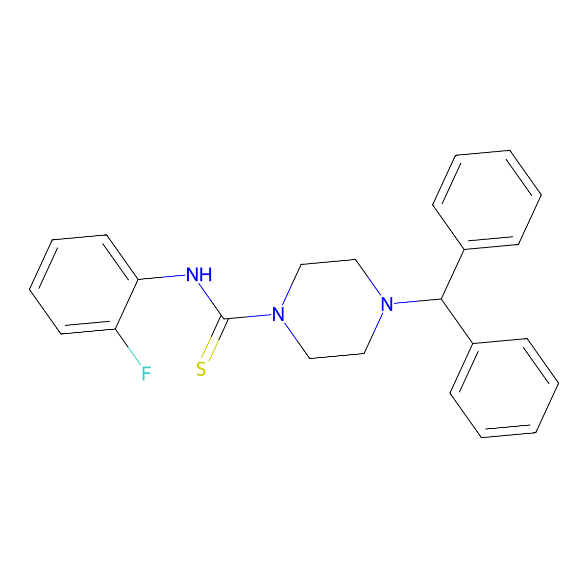 4-benzhydryl-N-(2-fluorophenyl)piperazine-1-carbothioamide molecular structure, CAS 428504-07-8