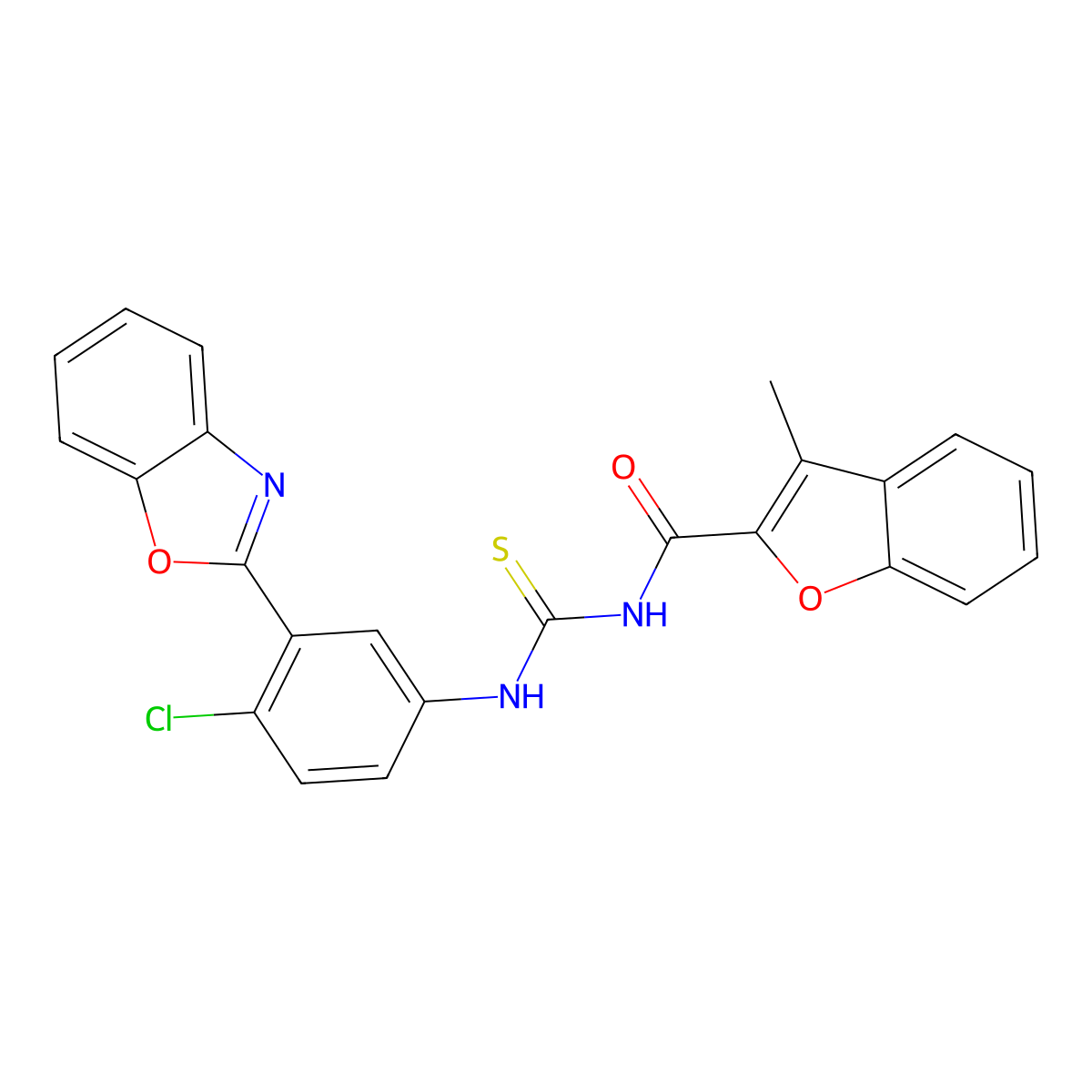 N-[[3-(1,3-benzoxazol-2-yl)-4-chlorophenyl]carbamothioyl]-3-methyl-1-benzofuran-2-carboxamide molecular structure, CAS 428504-22-7