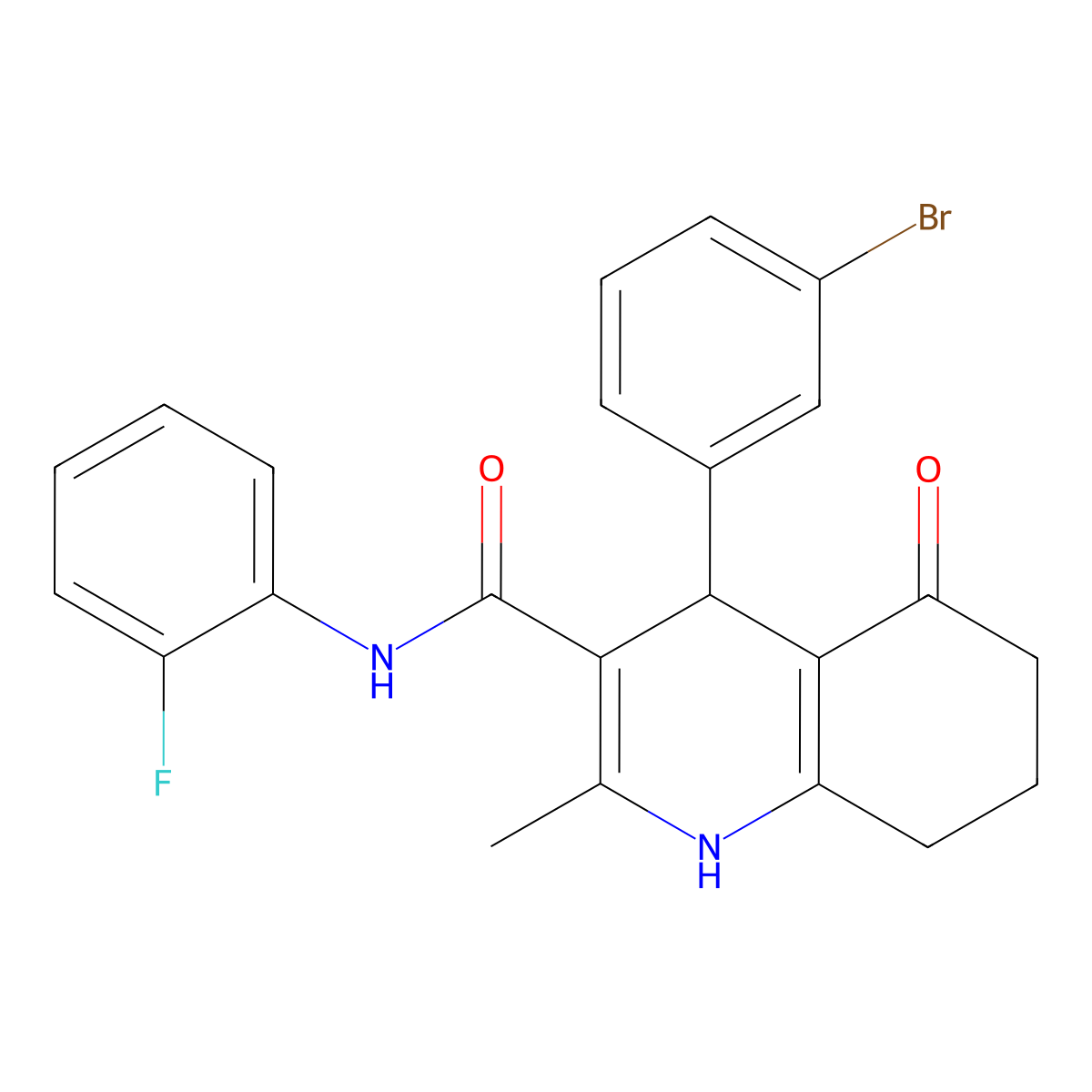 4-(3-bromophenyl)-N-(2-fluorophenyl)-2-methyl-5-oxo-4,6,7,8-tetrahydro-1H-quinoline-3-carboxamide molecular structure, CAS 428504-26-1