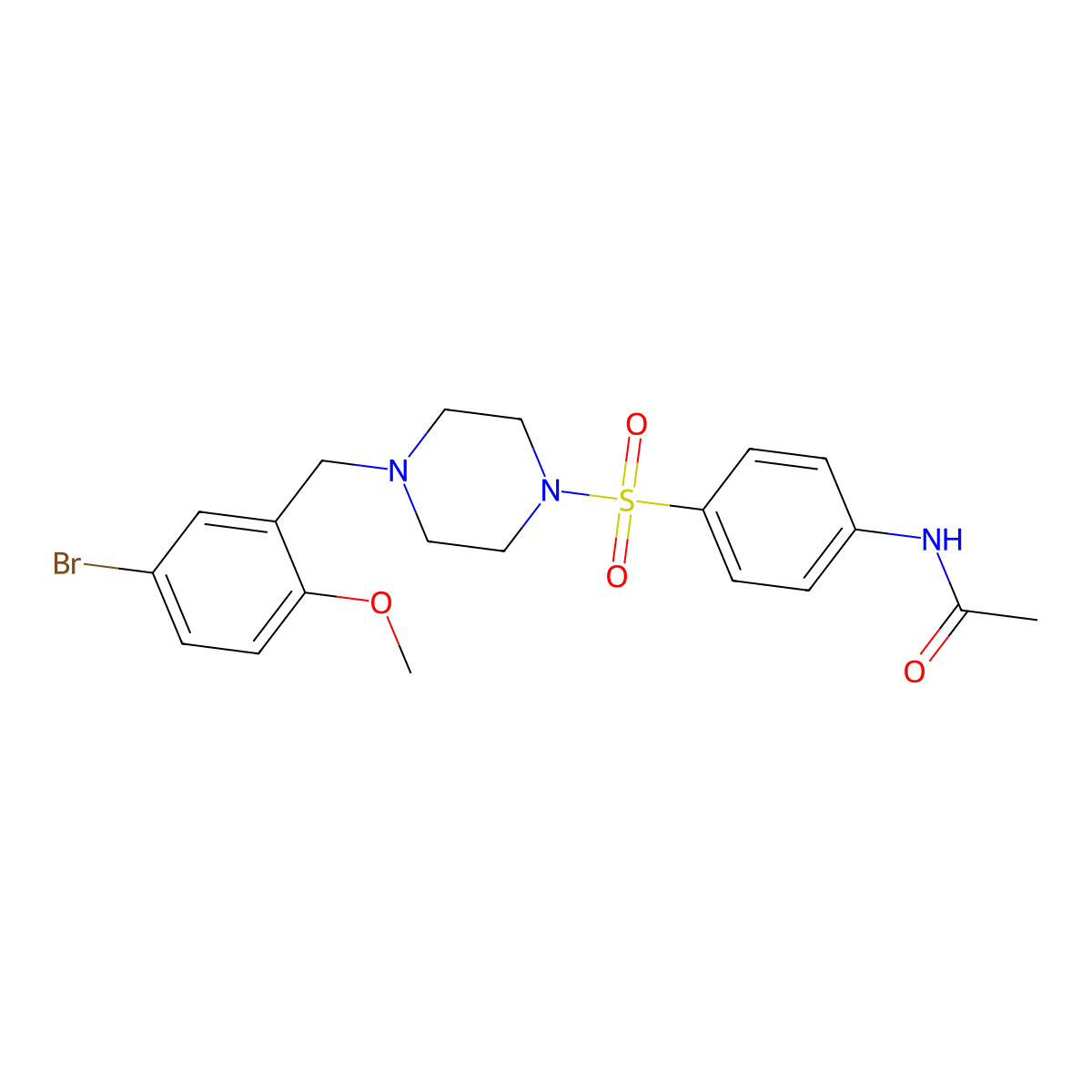 N-[4-[4-[(5-bromo-2-methoxyphenyl)methyl]piperazin-1-yl]sulfonylphenyl]acetamide molecular structure, CAS 428504-66-9