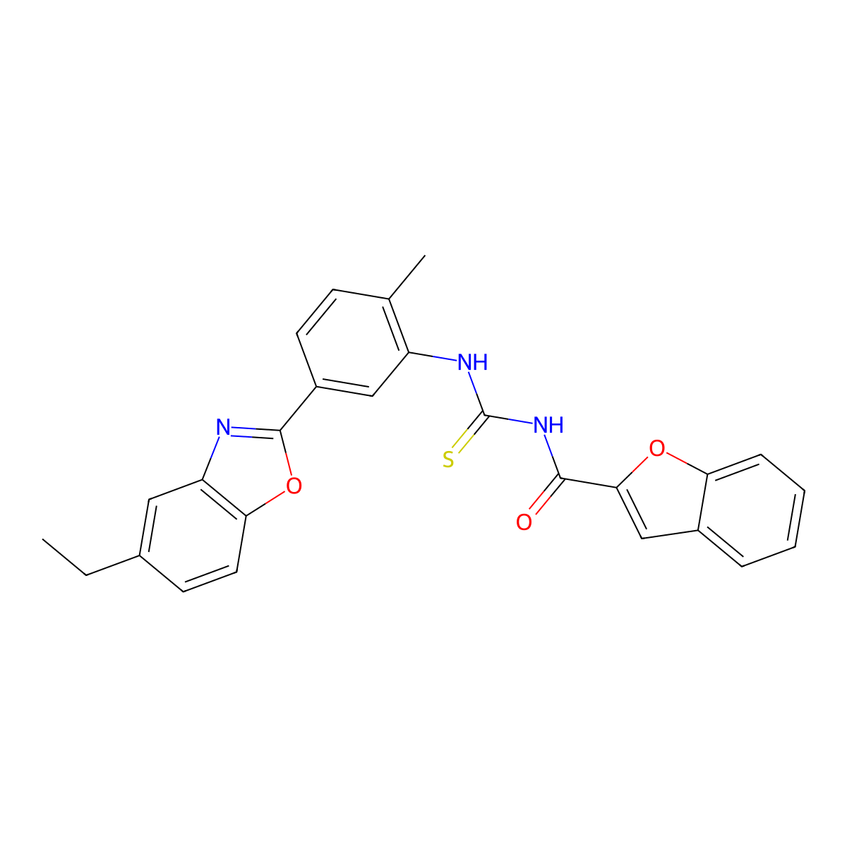 N-(((5-(5-Ethyl-2-benzoxazolyl)-2-methylphenyl)amino)thioxomethyl)-2-benzofurancarboxamide molecular structure, CAS 428504-83-0