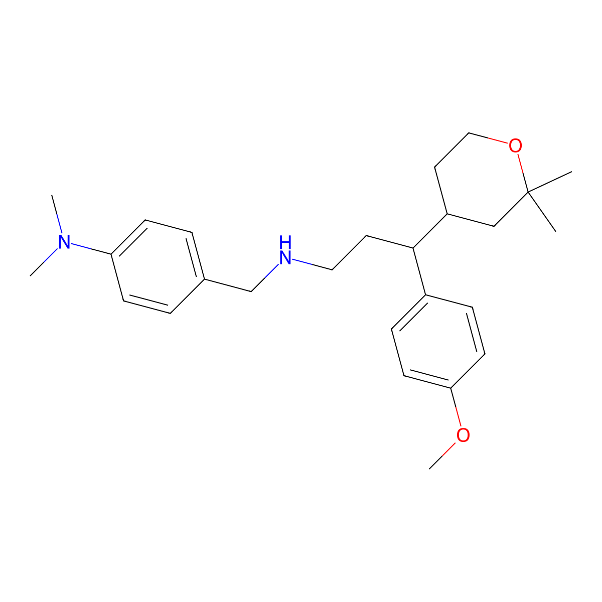 4-[[[3-(2,2-dimethyloxan-4-yl)-3-(4-methoxyphenyl)propyl]amino]methyl]-N,N-dimethylaniline molecular structure, CAS 428504-94-3