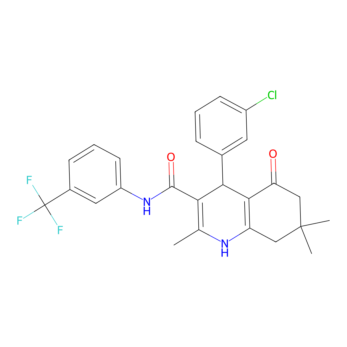 4-(3-chlorophenyl)-2,7,7-trimethyl-5-oxo-N-[3-(trifluoromethyl)phenyl]-1,4,6,8-tetrahydroquinoline-3-carboxamide molecular structure, CAS 428505-06-0