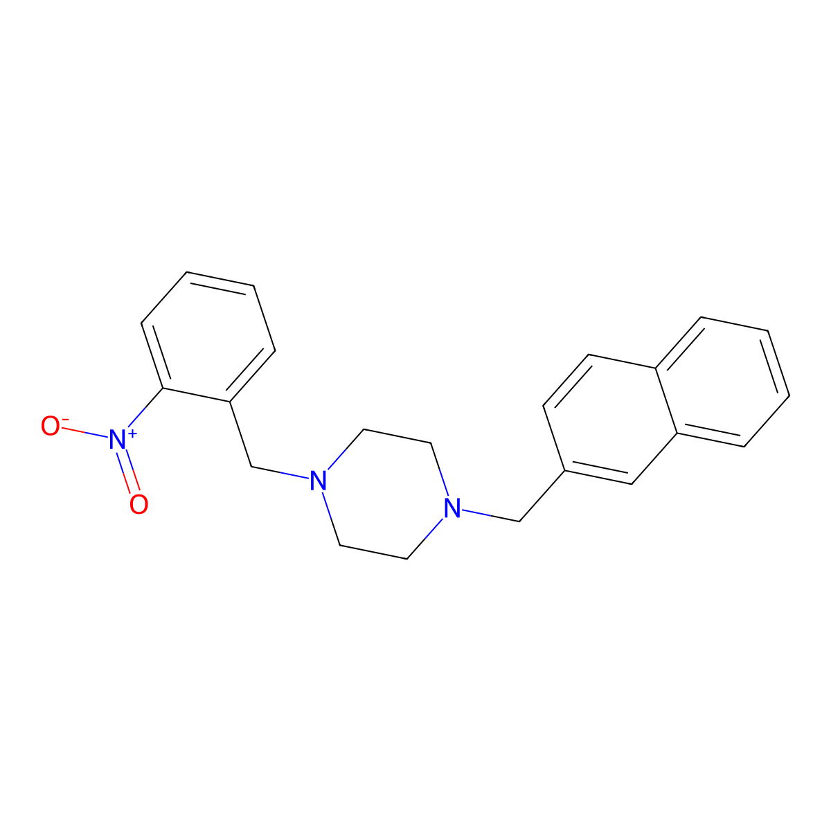 1-(Naphthalen-2-ylmethyl)-4-[(2-nitrophenyl)methyl]piperazine molecular structure, CAS 428505-07-1