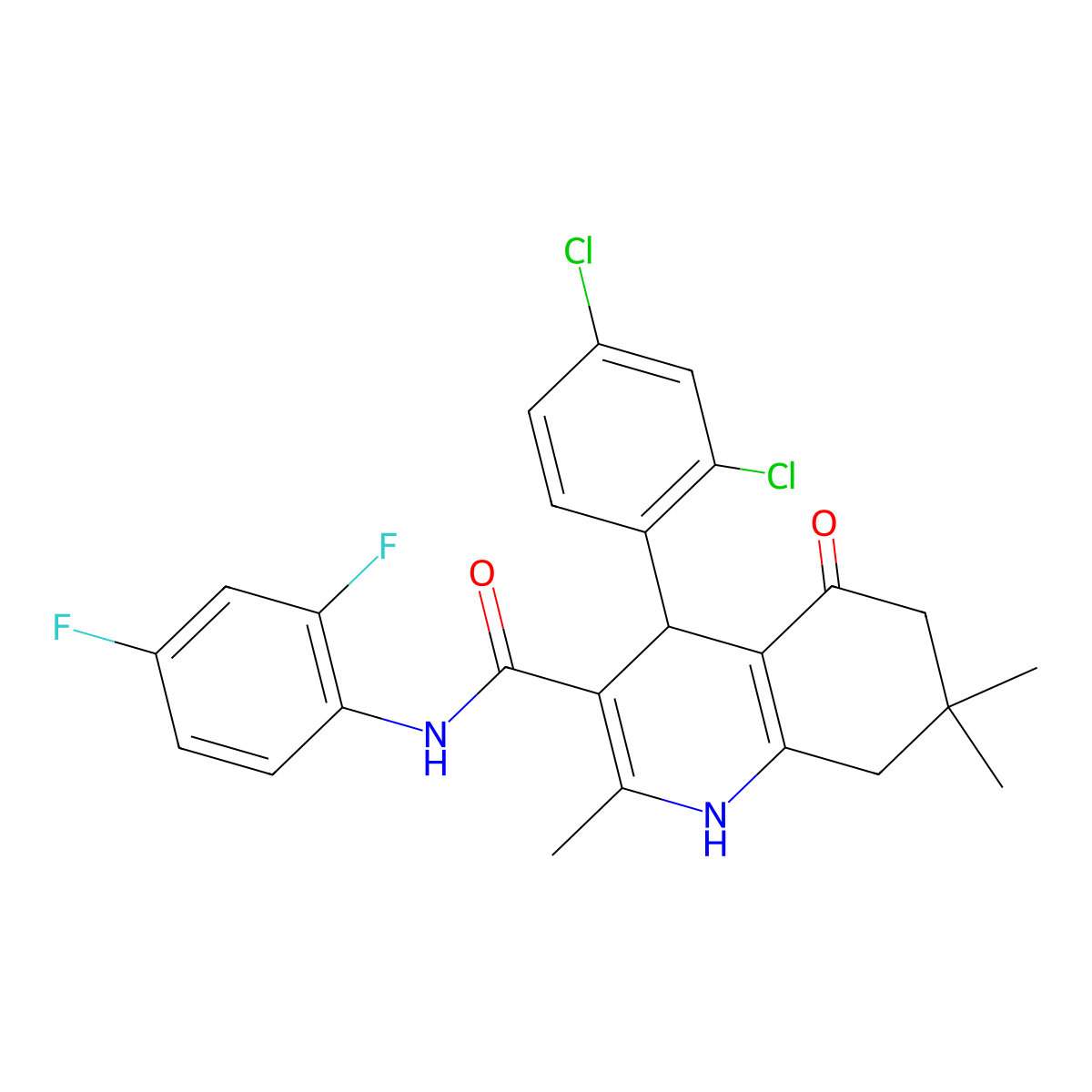 4-(2,4-dichlorophenyl)-N-(2,4-difluorophenyl)-2,7,7-trimethyl-5-oxo-1,4,6,8-tetrahydroquinoline-3-carboxamide molecular structure, CAS 428505-16-2