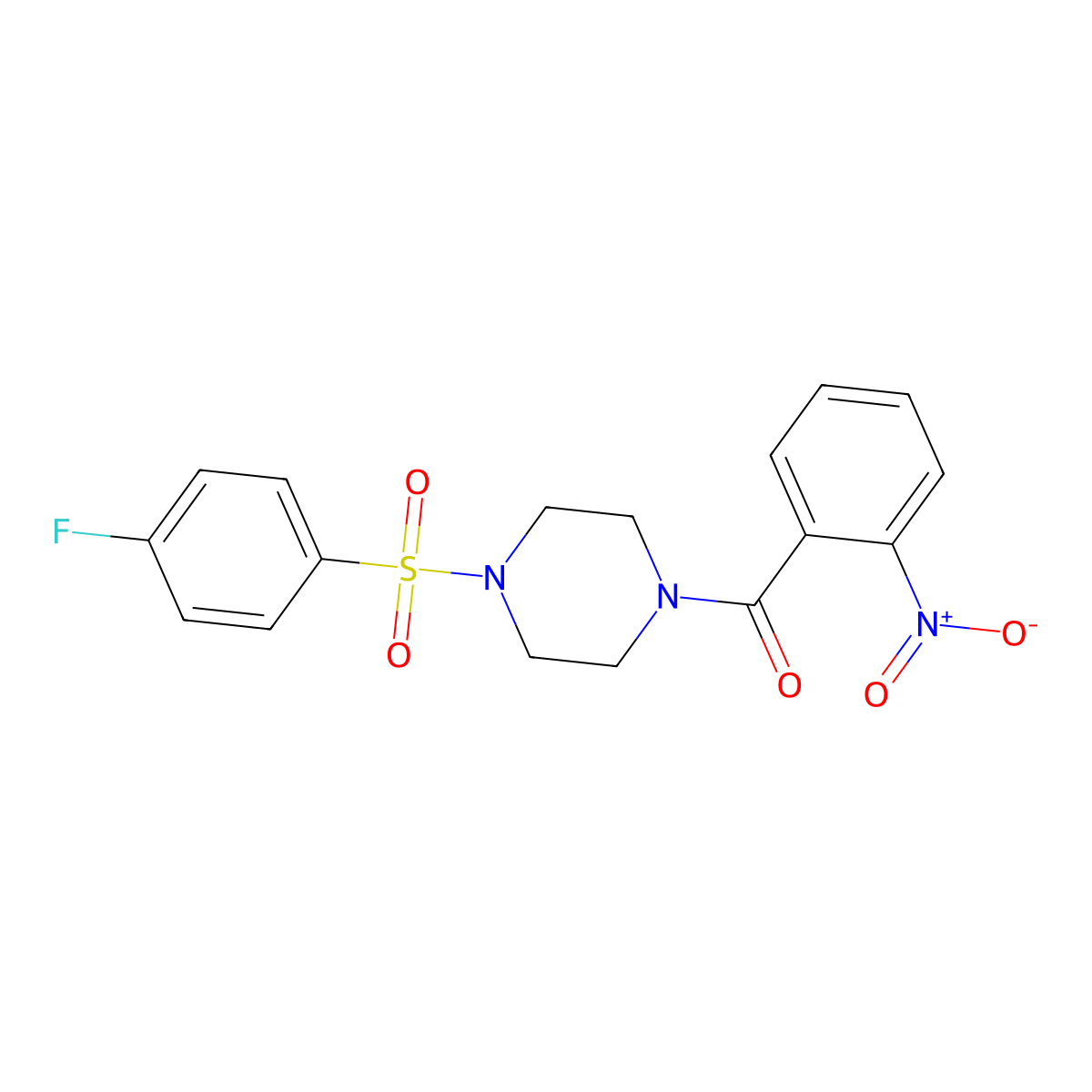 [4-(4-Fluorophenyl)sulfonylpiperazin-1-yl]-(2-nitrophenyl)methanone molecular structure, CAS 428505-33-3