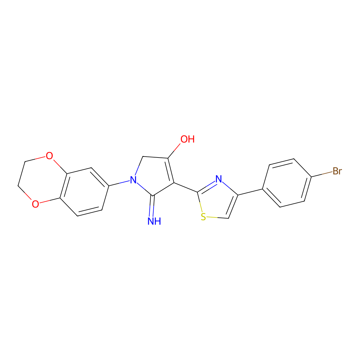 4-[4-(4-bromophenyl)-1,3-thiazol-2-yl]-1-(2,3-dihydro-1,4-benzodioxin-6-yl)-5-imino-2,5-dihydro-1H-pyrrol-3-ol molecular structure, CAS 428512-71-4