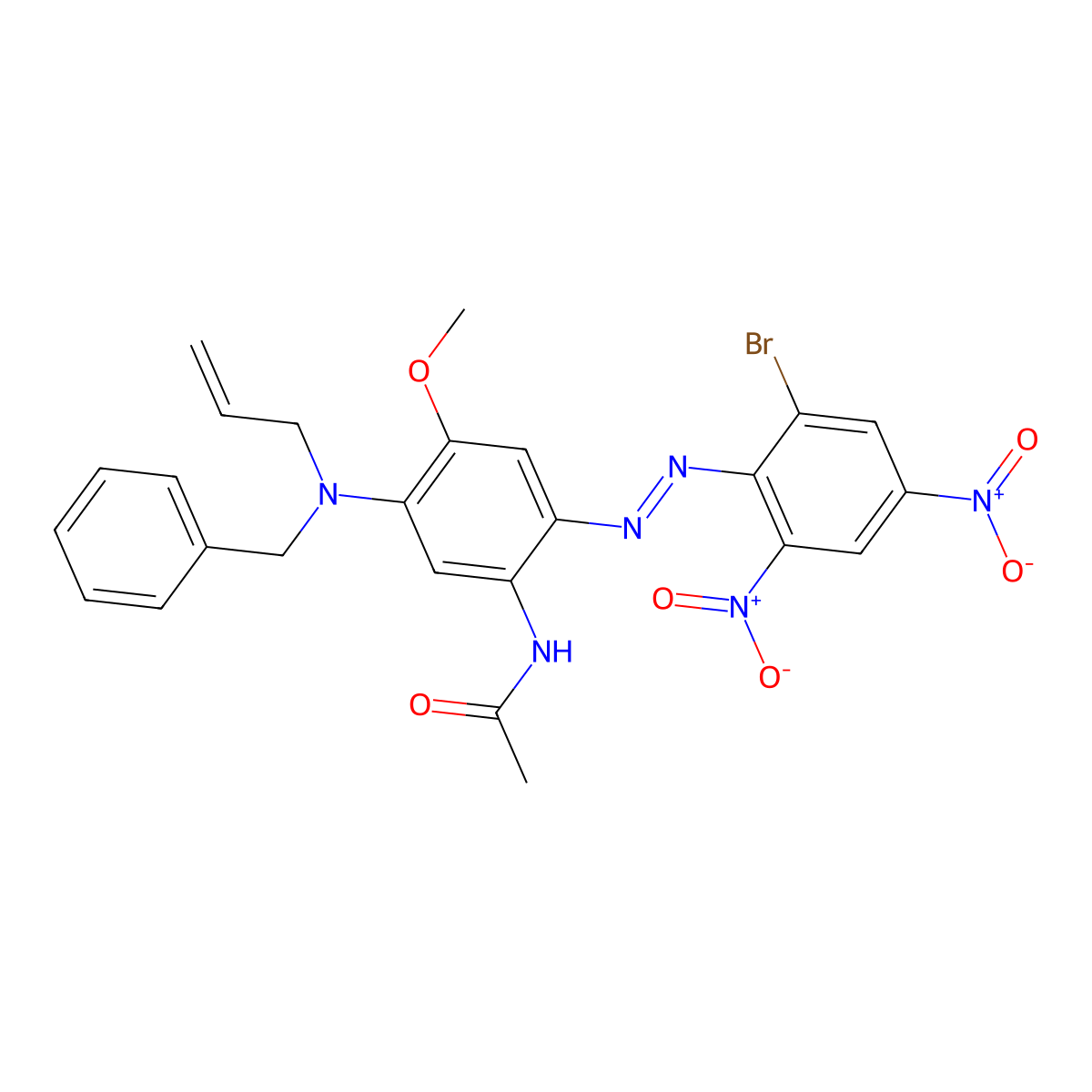 Acetamide, N-[2-[2-(2-bromo-4,6-dinitrophenyl)diazenyl]-4-methoxy-5-[(phenylmethyl)-2-propen-1-ylamino]phenyl]- molecular structure, CAS 42852-92-6