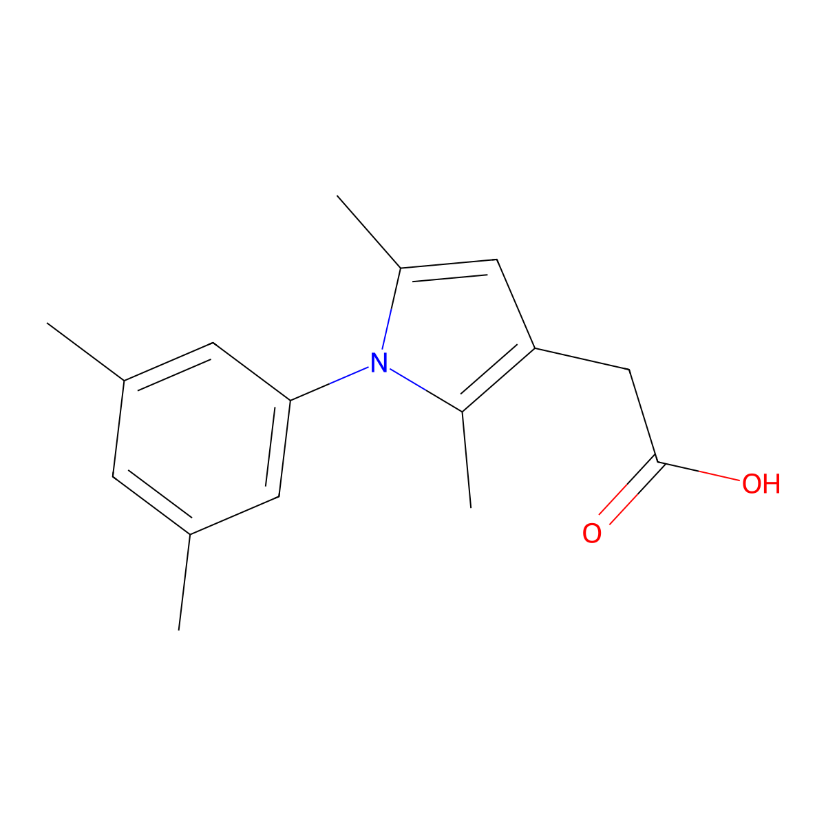1H-Pyrrole-3-acetic acid, 2,5-dimethyl-1-(3,5-dimethylphenyl)- molecular structure, CAS 42866-02-4