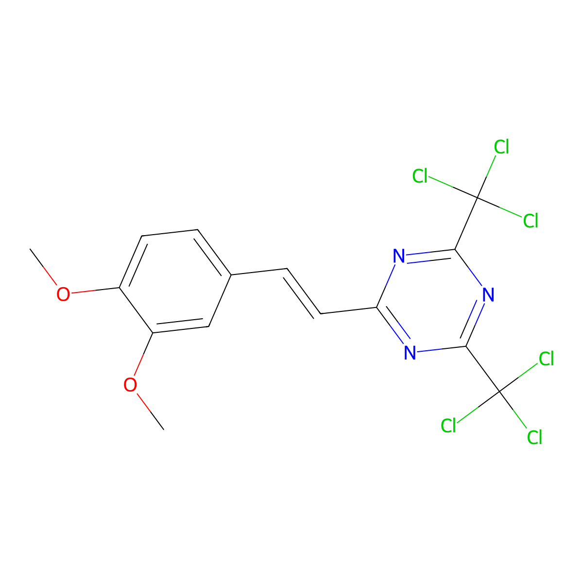 2-(3,4-Dimethoxystyryl)-4,6-bis(trichloromethyl)-1,3,5-triazine molecular structure, CAS 42880-07-9