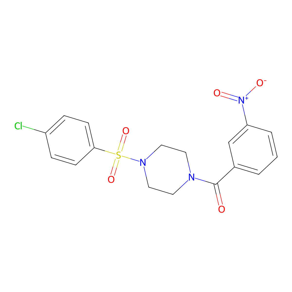 [4-(4-Chlorophenyl)sulfonylpiperazin-1-yl]-(3-nitrophenyl)methanone molecular structure, CAS 428822-49-5