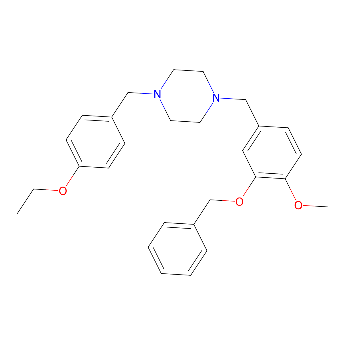 1-[(4-Ethoxyphenyl)methyl]-4-[(4-methoxy-3-phenylmethoxyphenyl)methyl]piperazine molecular structure, CAS 428822-52-0