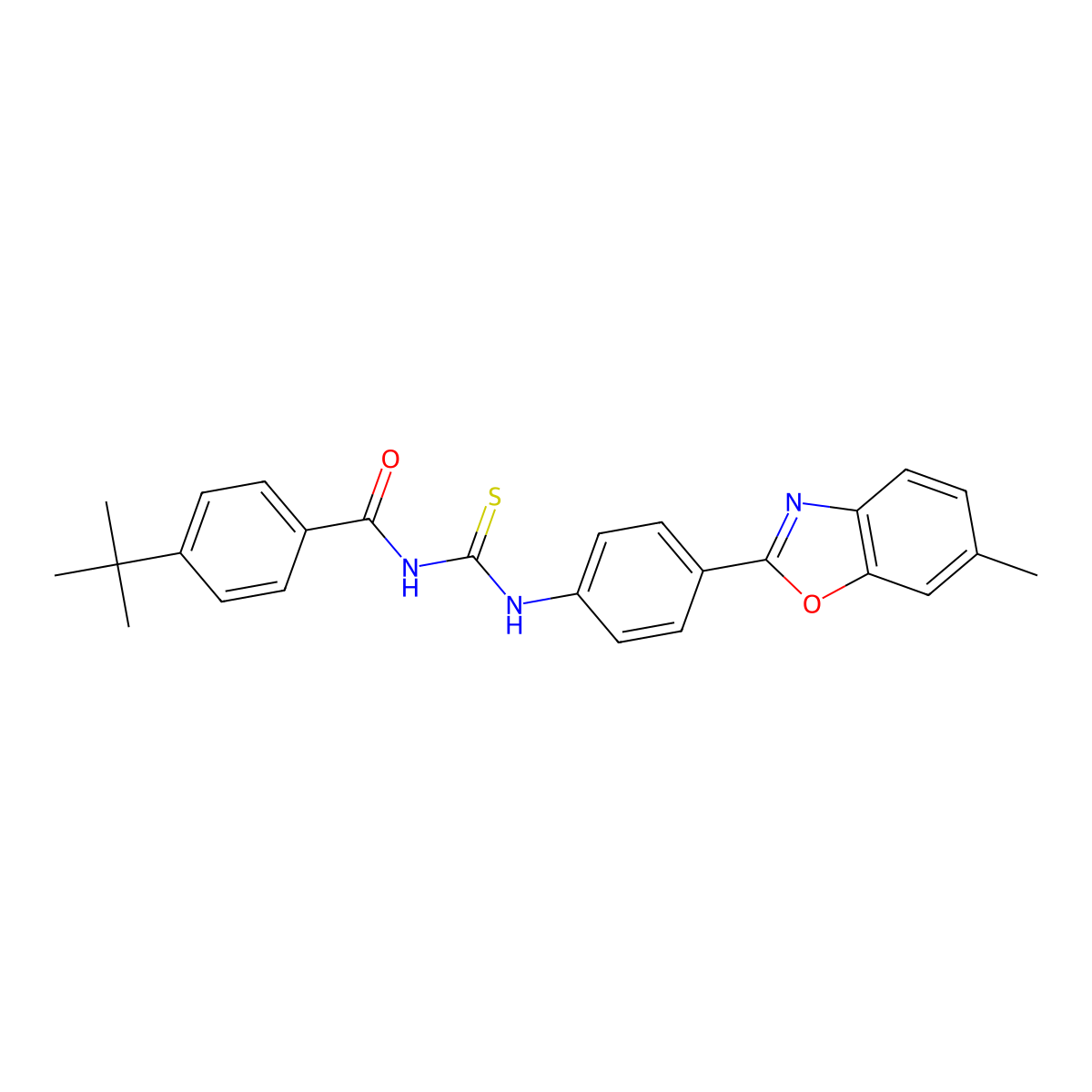 4-tert-butyl-N-{[4-(6-methyl-1,3-benzoxazol-2-yl)phenyl]carbamothioyl}benzamide molecular structure, CAS 428822-70-2