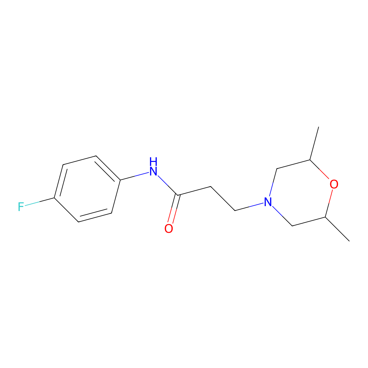 3-(2,6-dimethylmorpholin-4-yl)-N-(4-fluorophenyl)propanamide molecular structure, CAS 428822-77-9