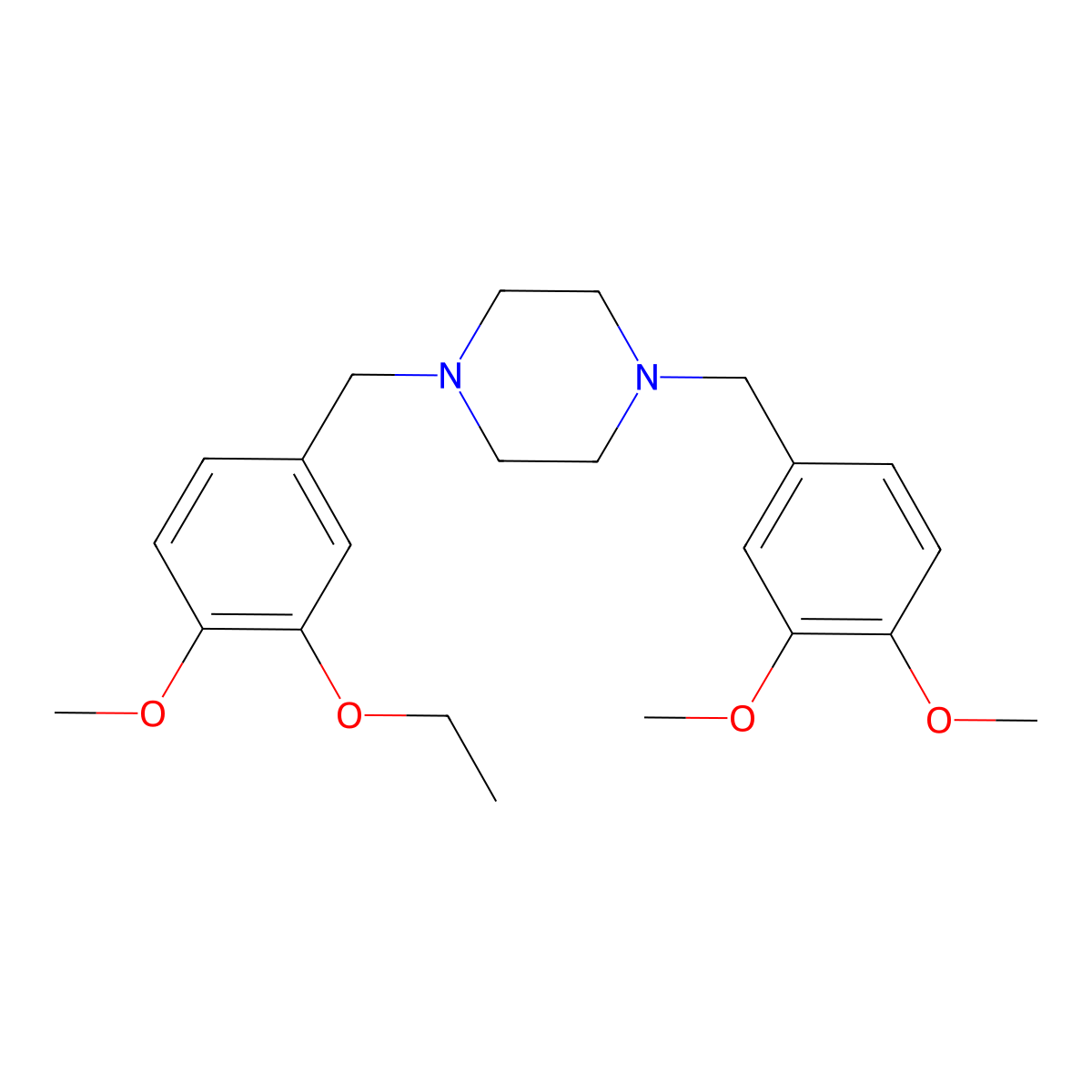 1-[(3,4-Dimethoxyphenyl)methyl]-4-[(3-ethoxy-4-methoxyphenyl)methyl]piperazine molecular structure, CAS 428822-83-7
