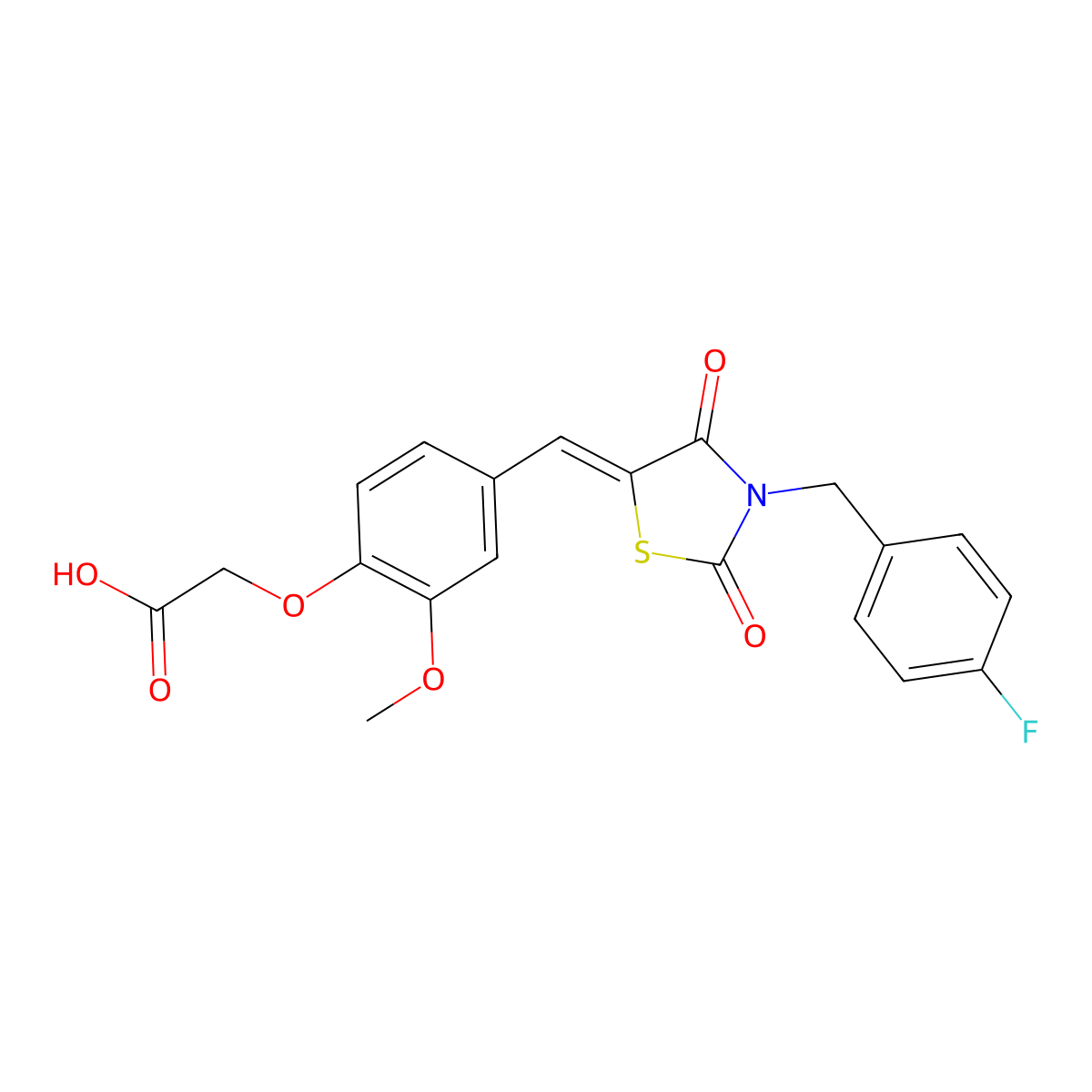 2-[4-[[3-[(4-Fluorophenyl)methyl]-2,4-dioxo-5-thiazolidinylidene]methyl]-2-methoxyphenoxy]acetic acid molecular structure, CAS 428822-94-0