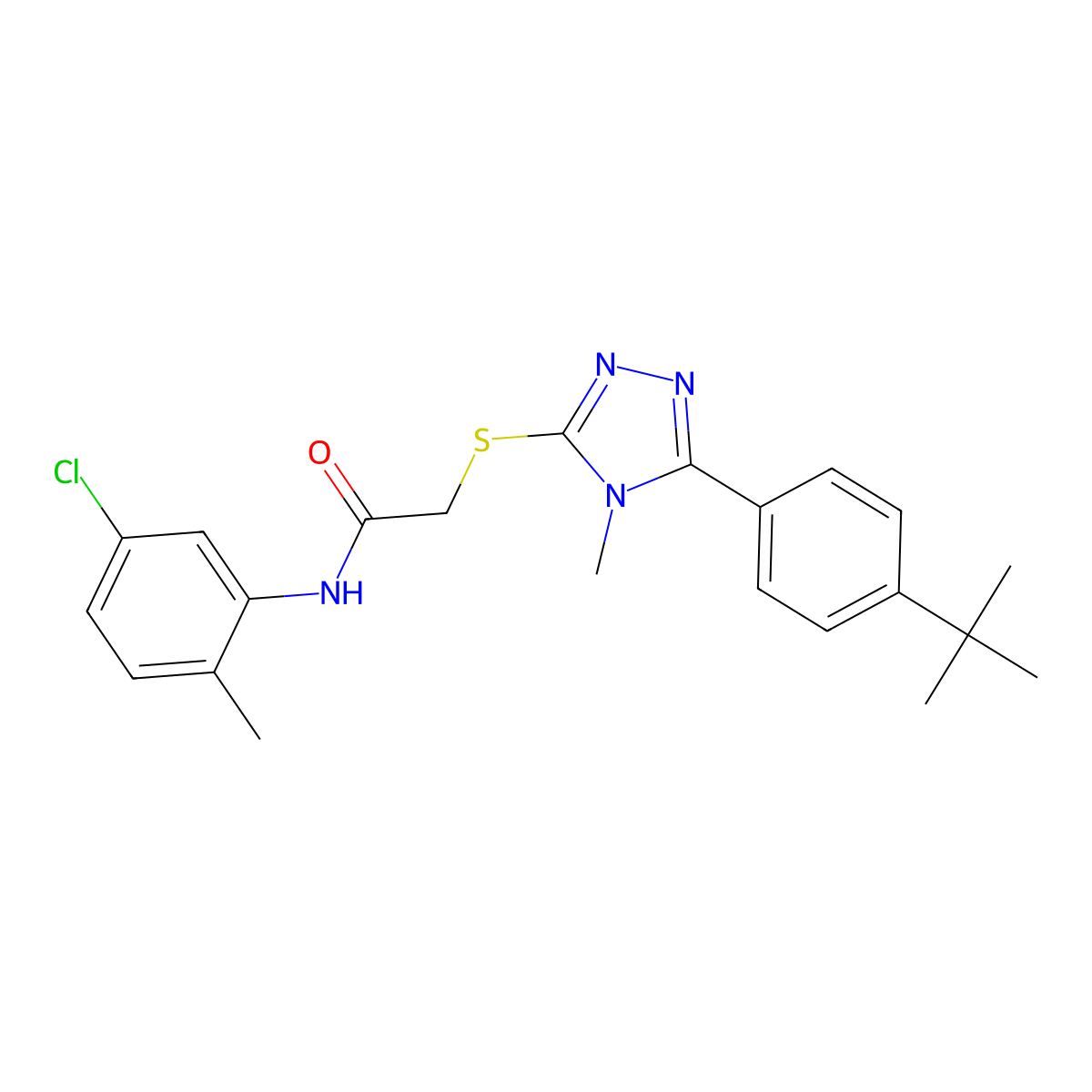 2-[[5-(4-tert-butylphenyl)-4-methyl-1,2,4-triazol-3-yl]sulfanyl]-N-(5-chloro-2-methylphenyl)acetamide molecular structure, CAS 428823-07-8