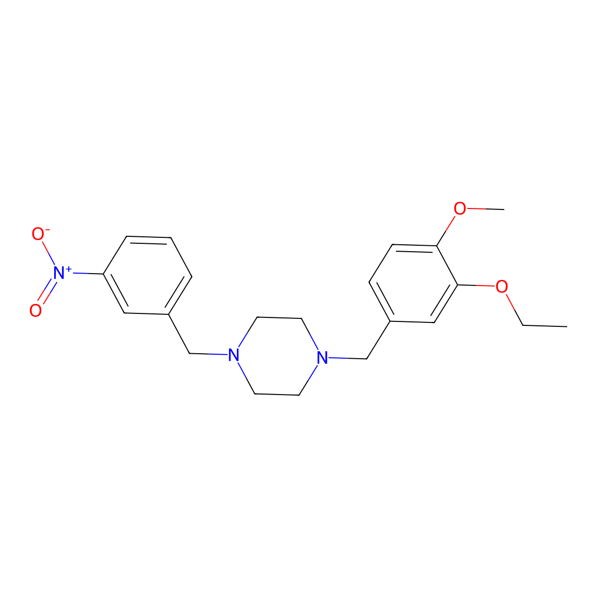 1-[(3-Ethoxy-4-methoxyphenyl)methyl]-4-[(3-nitrophenyl)methyl]piperazine molecular structure, CAS 428823-15-8