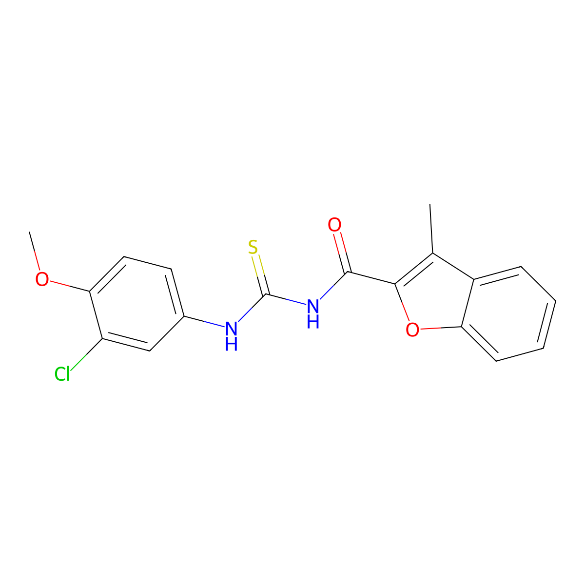 N-[(3-chloro-4-methoxyphenyl)carbamothioyl]-3-methyl-1-benzofuran-2-carboxamide molecular structure, CAS 428823-18-1