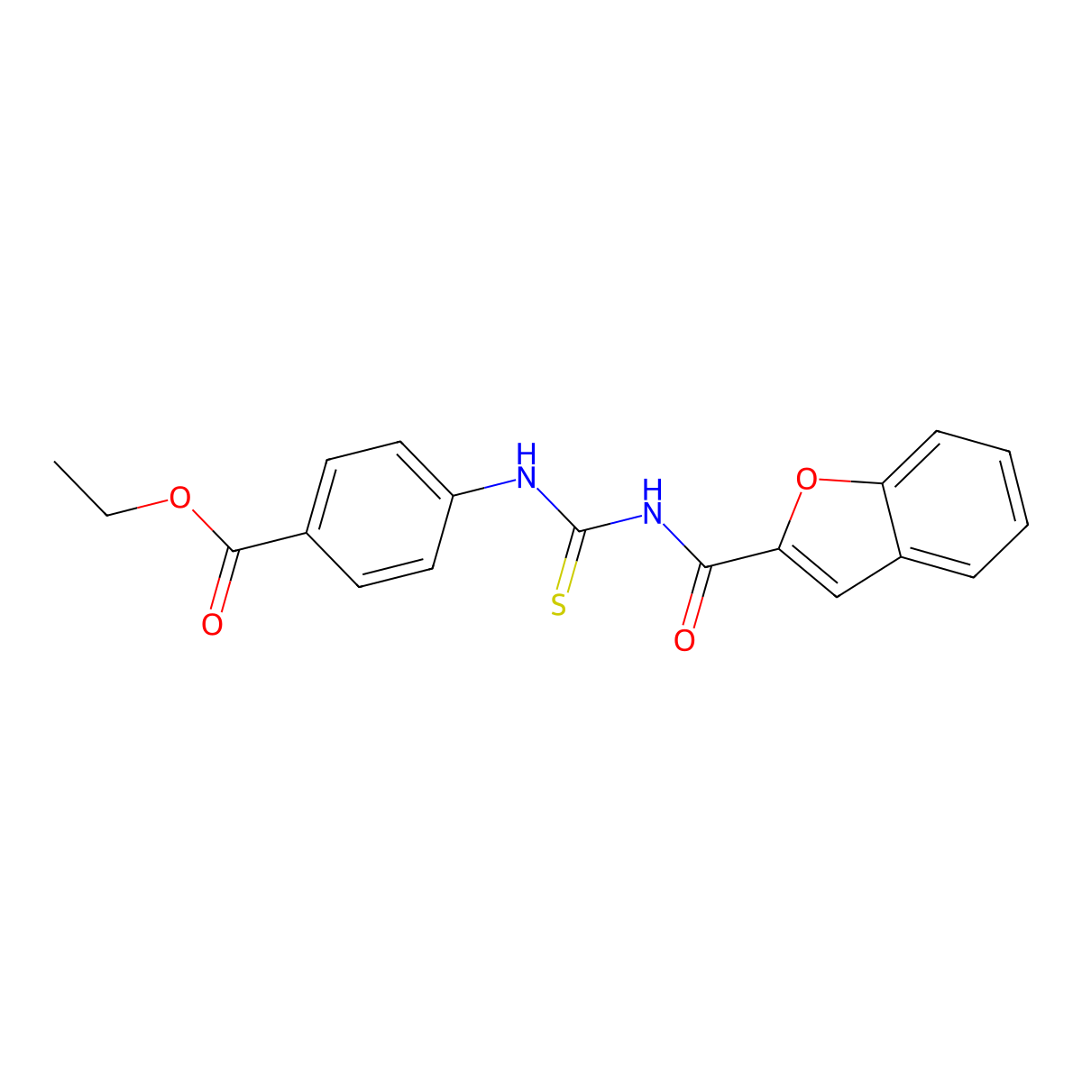 Ethyl 4-({[(1-benzofuran-2-ylcarbonyl)amino]carbothioyl}amino)benzoate molecular structure, CAS 428823-44-3