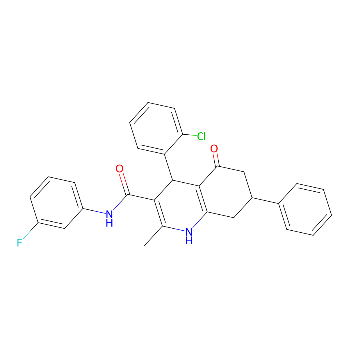 4-(2-chlorophenyl)-N-(3-fluorophenyl)-2-methyl-5-oxo-7-phenyl-4,6,7,8-tetrahydro-1H-quinoline-3-carboxamide molecular structure, CAS 428823-50-1