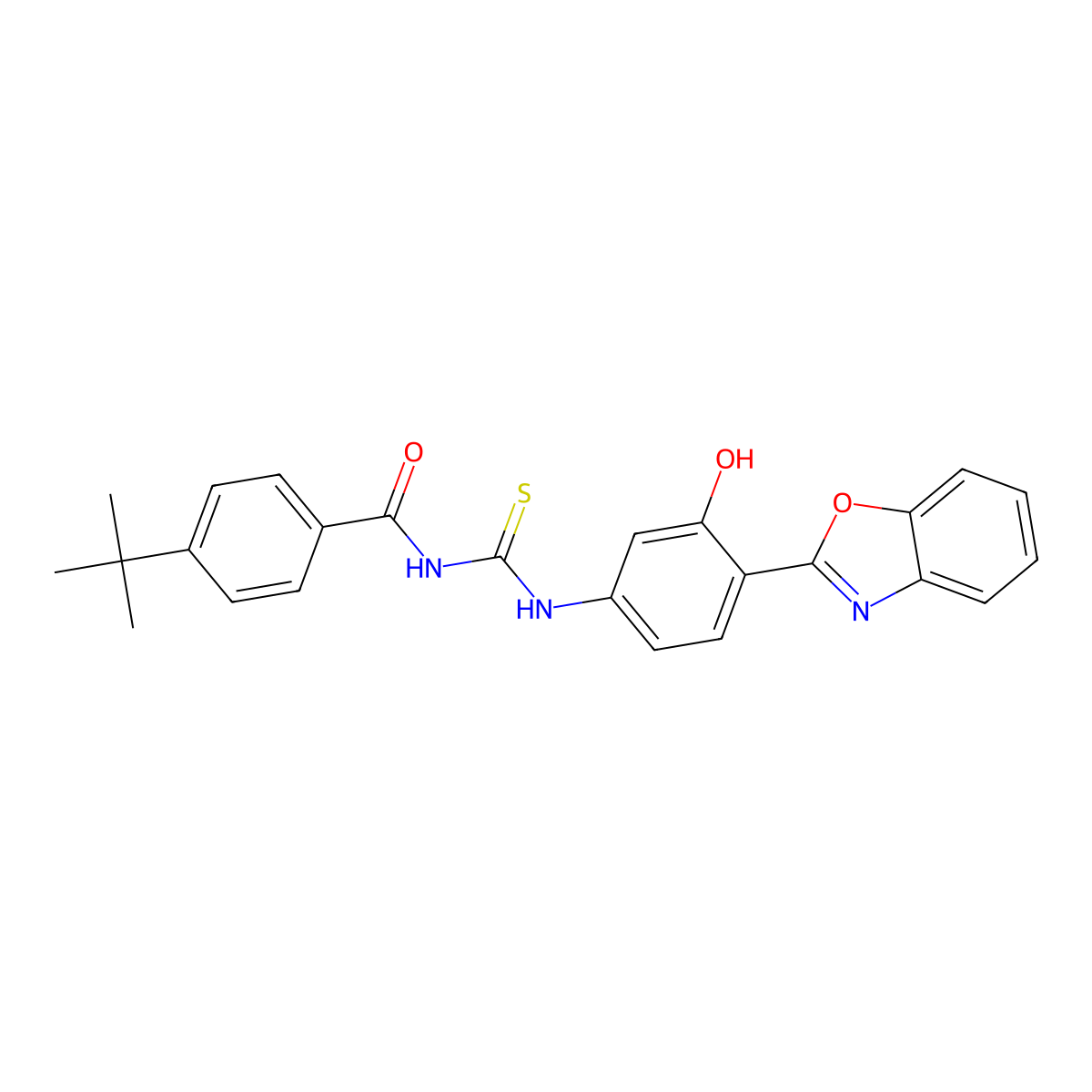 N-{[4-(1,3-benzoxazol-2-yl)-3-hydroxyphenyl]carbamothioyl}-4-tert-butylbenzamide molecular structure, CAS 428823-55-6