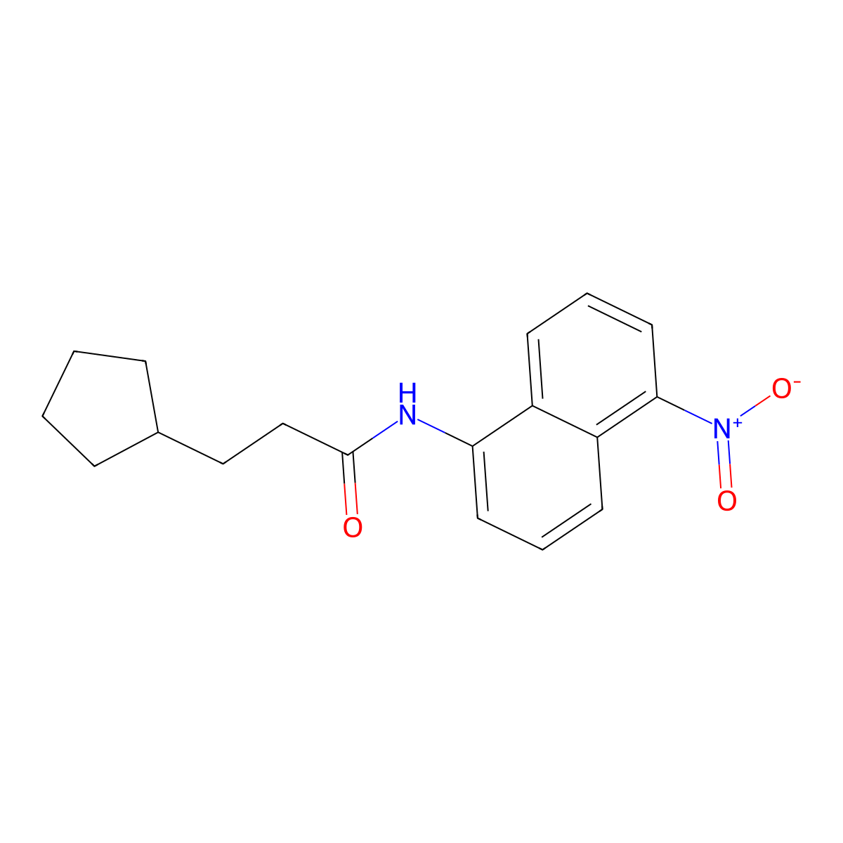 3-cyclopentyl-N-(5-nitronaphthalen-1-yl)propanamide molecular structure, CAS 428823-60-3