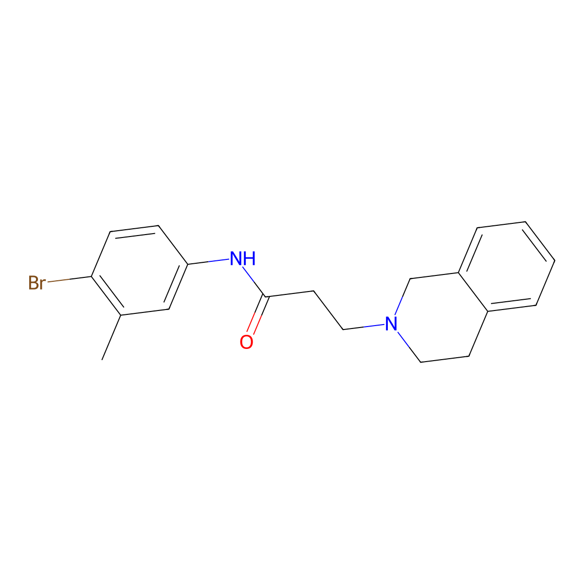N-(4-bromo-3-methylphenyl)-3-(3,4-dihydro-1H-isoquinolin-2-yl)propanamide molecular structure, CAS 428823-90-9